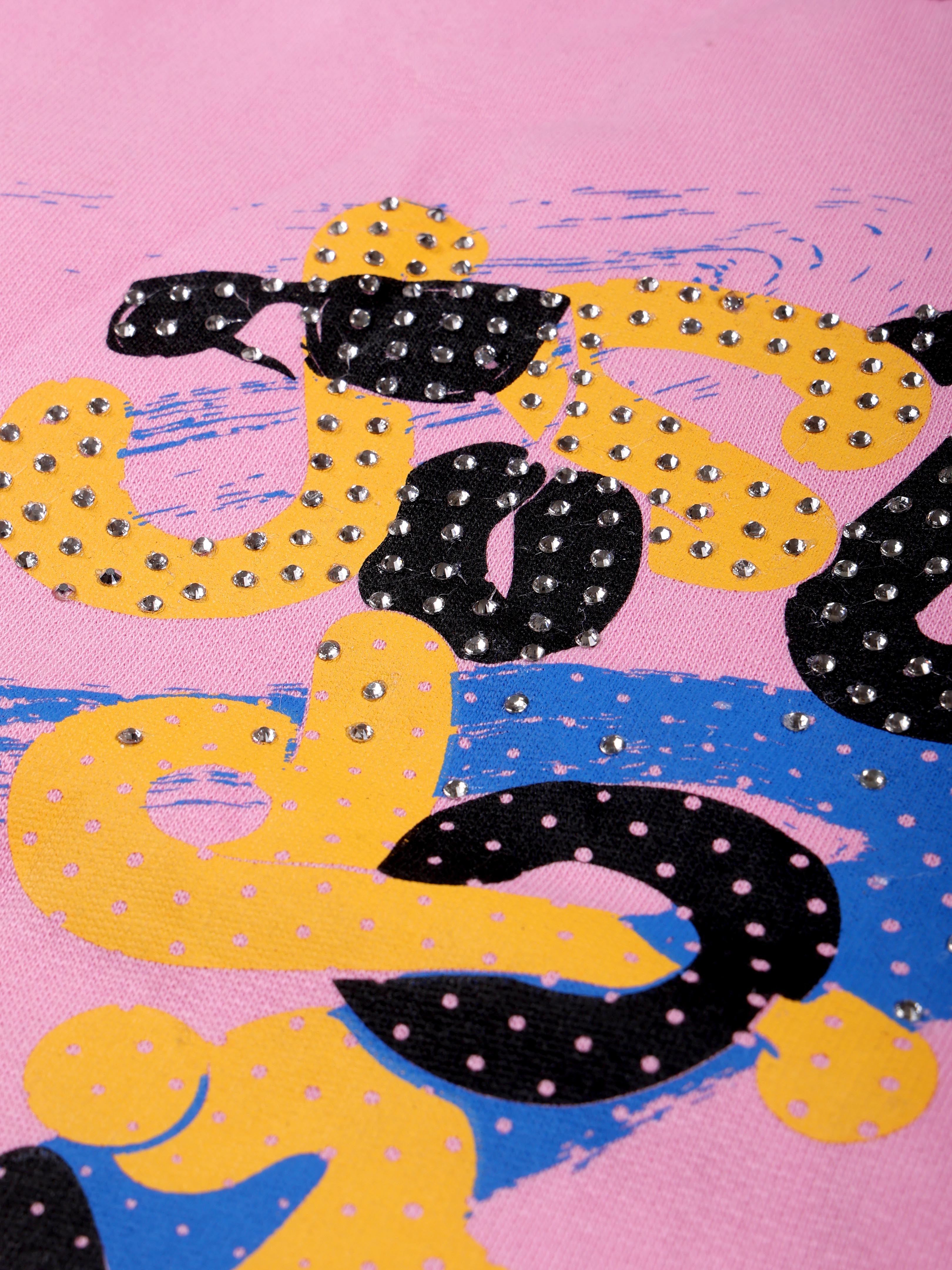 Girls Cotton Fleece Full Sleeves Sweatshirt With Applique And Rhinestones