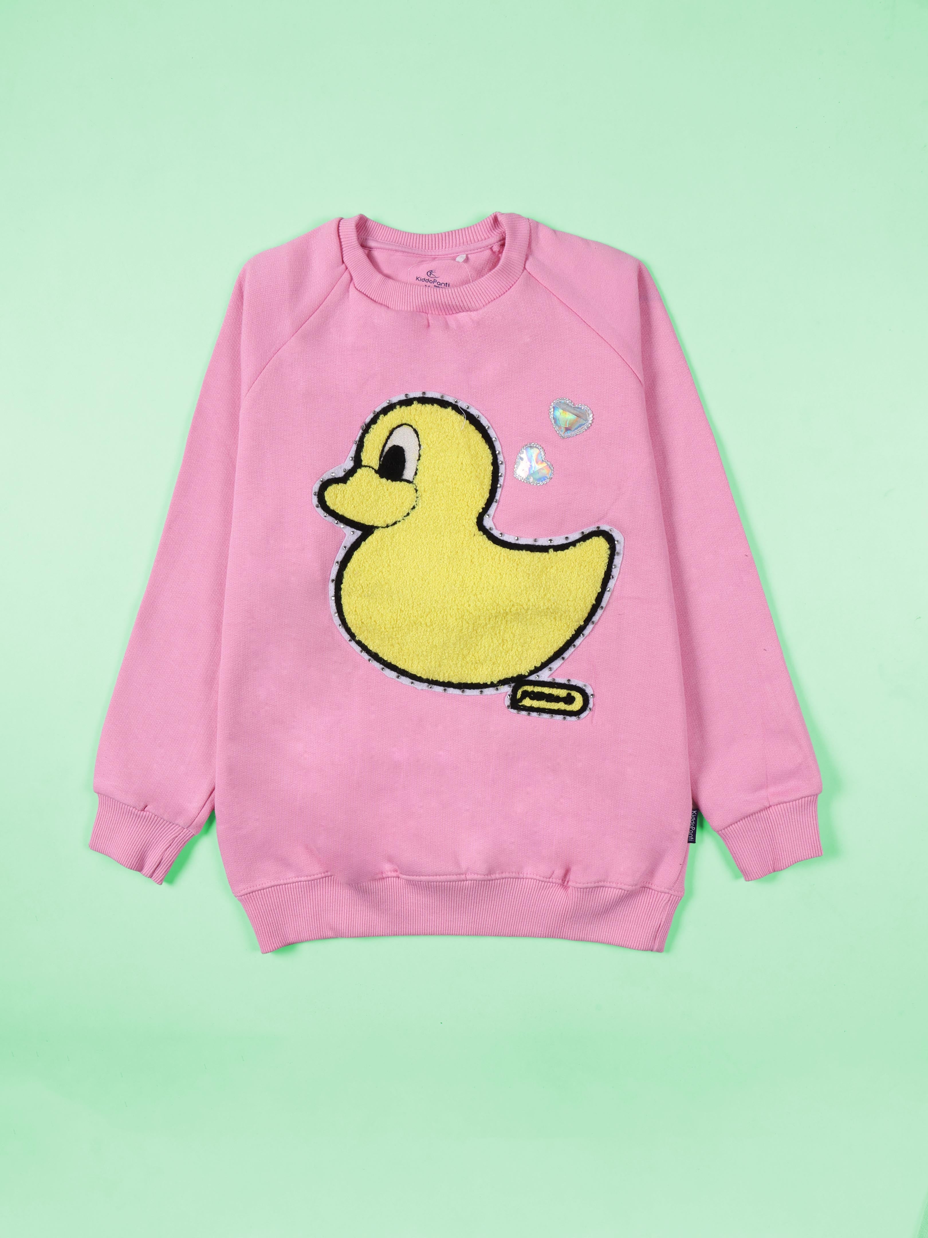 Girls Cotton Fleece Sweatshirt With Applique and Rhinestones