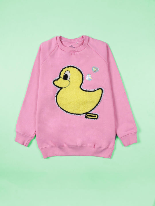 Girls Cotton Fleece Sweatshirt With Applique and Rhinestones