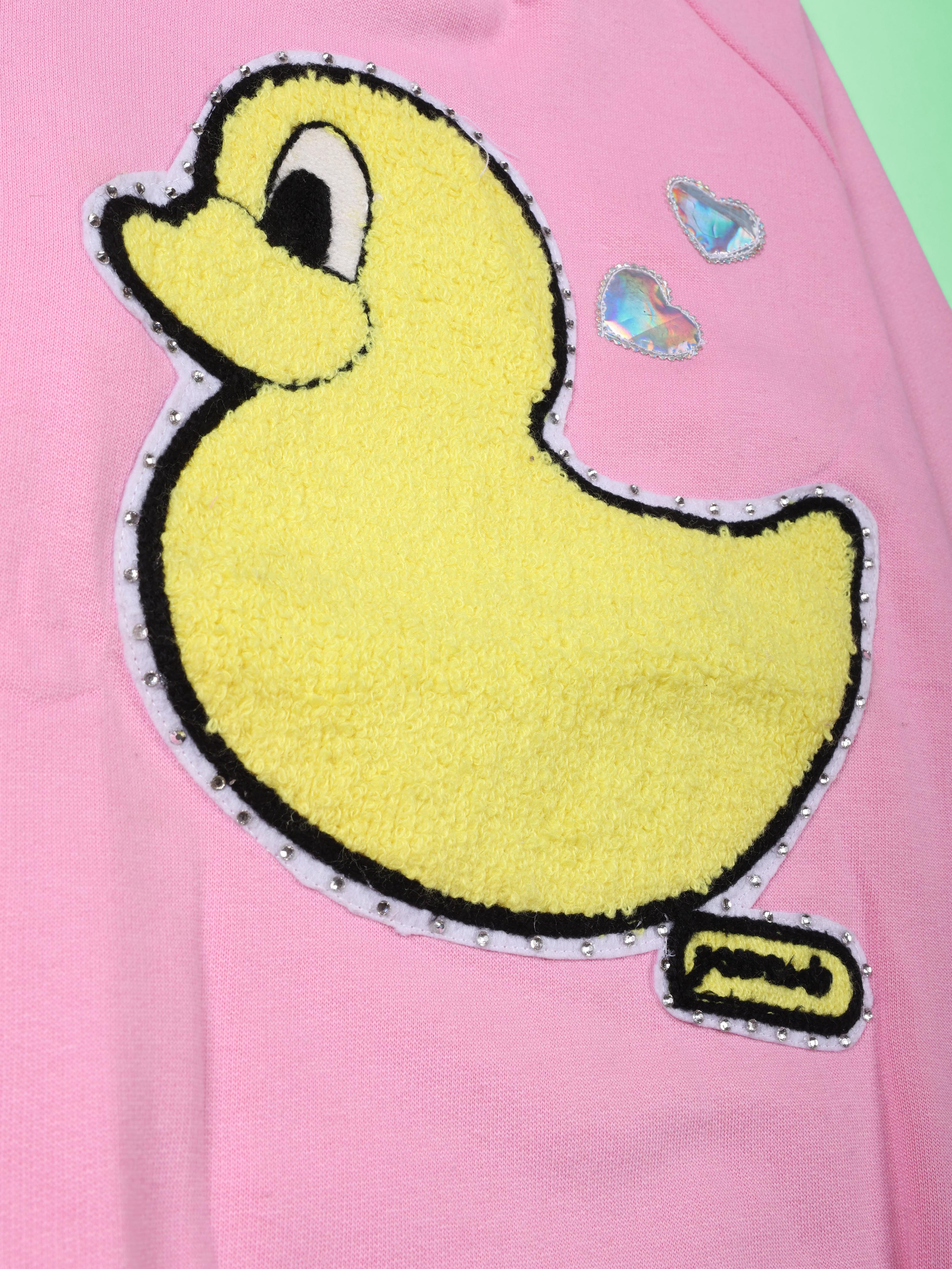 Girls Cotton Fleece Sweatshirt With Applique and Rhinestones