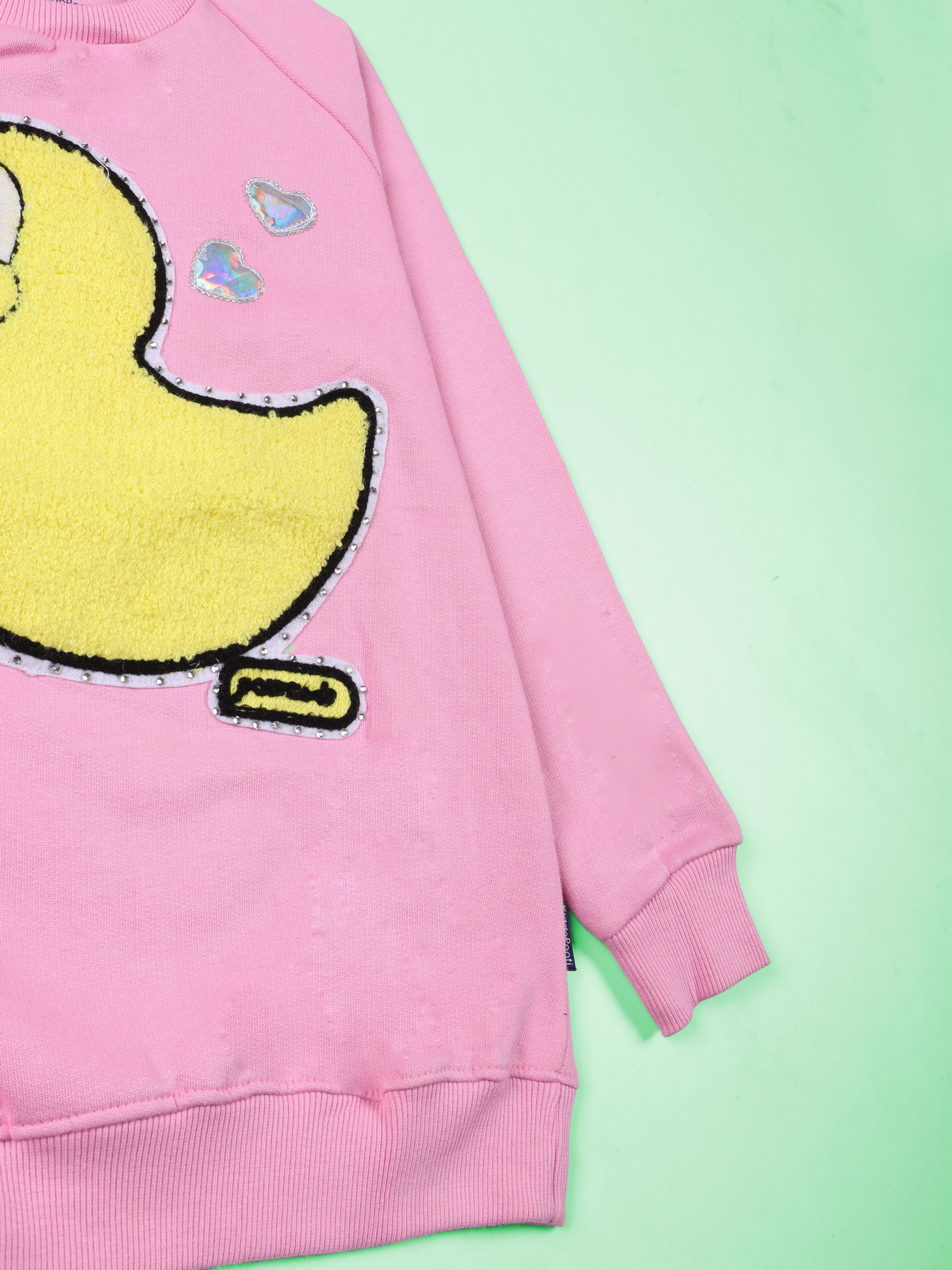 Girls Cotton Fleece Sweatshirt With Applique and Rhinestones