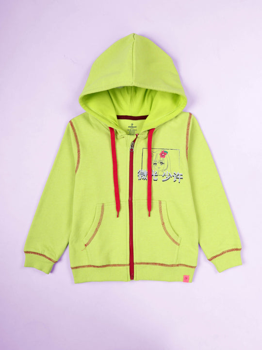 Kiddopanti Girls Kawaii Anime Graphic Printed Zip-Up Hooded Fleece Sweatshirt