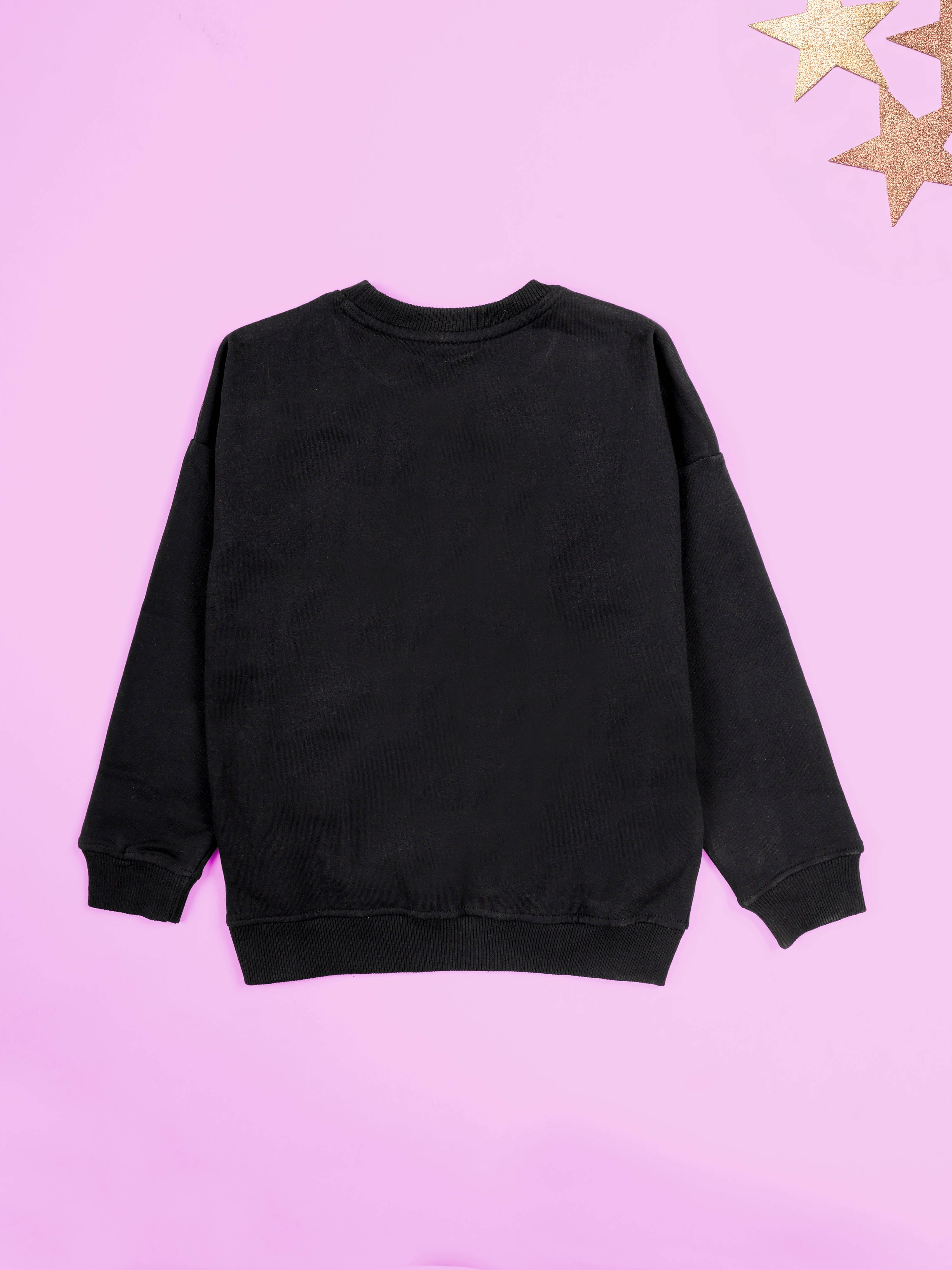 Girls Fleece Full Sleeves Solid Round Neck Sweatshirt with Rhinestones
