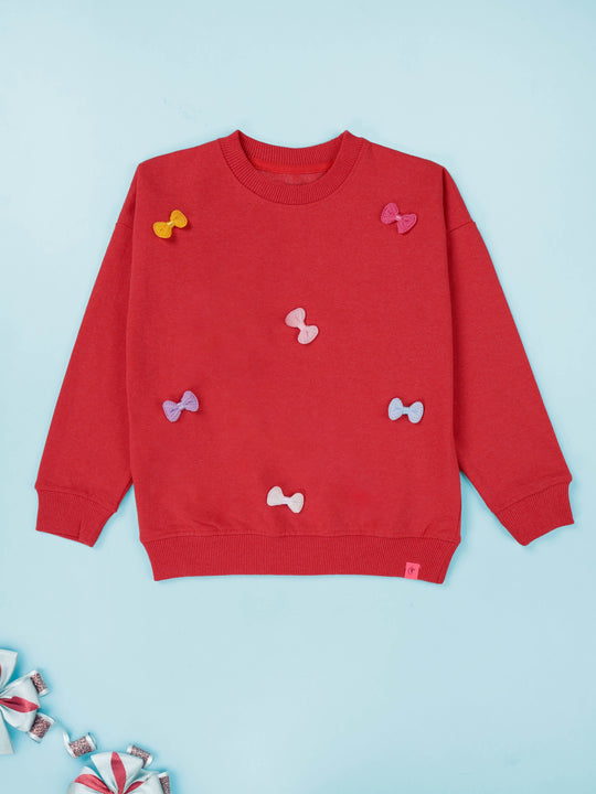 Kiddopanti Girls Printed Fleece Round Neck Sweatshirt with Badges
