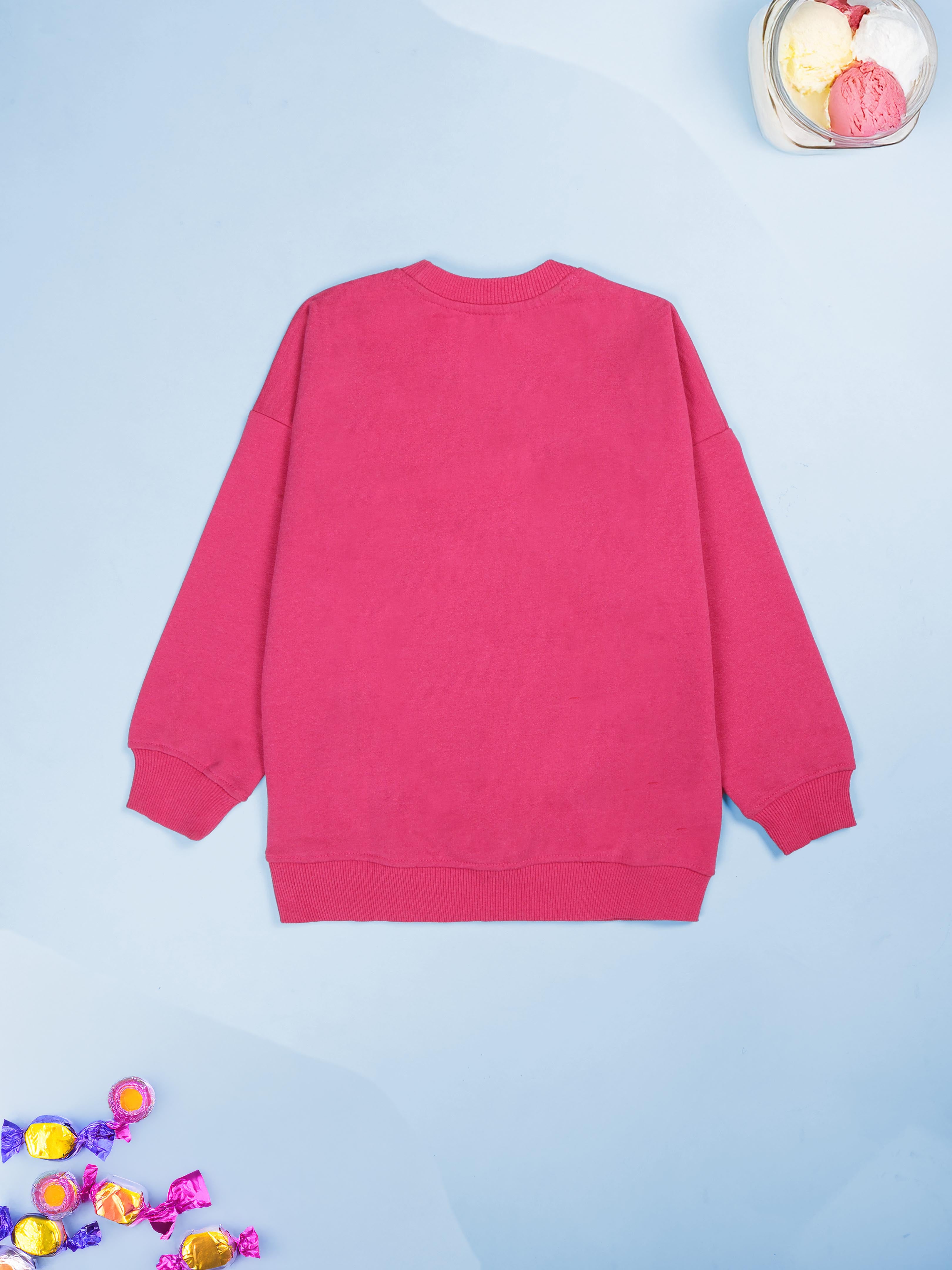 Kiddopanti Girls Fleece Round Neck Sweatshirt With Multi Badge