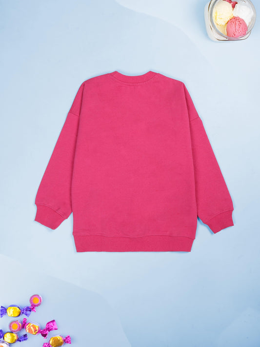 Kiddopanti Girls Fleece Round Neck Sweatshirt With Multi Badge