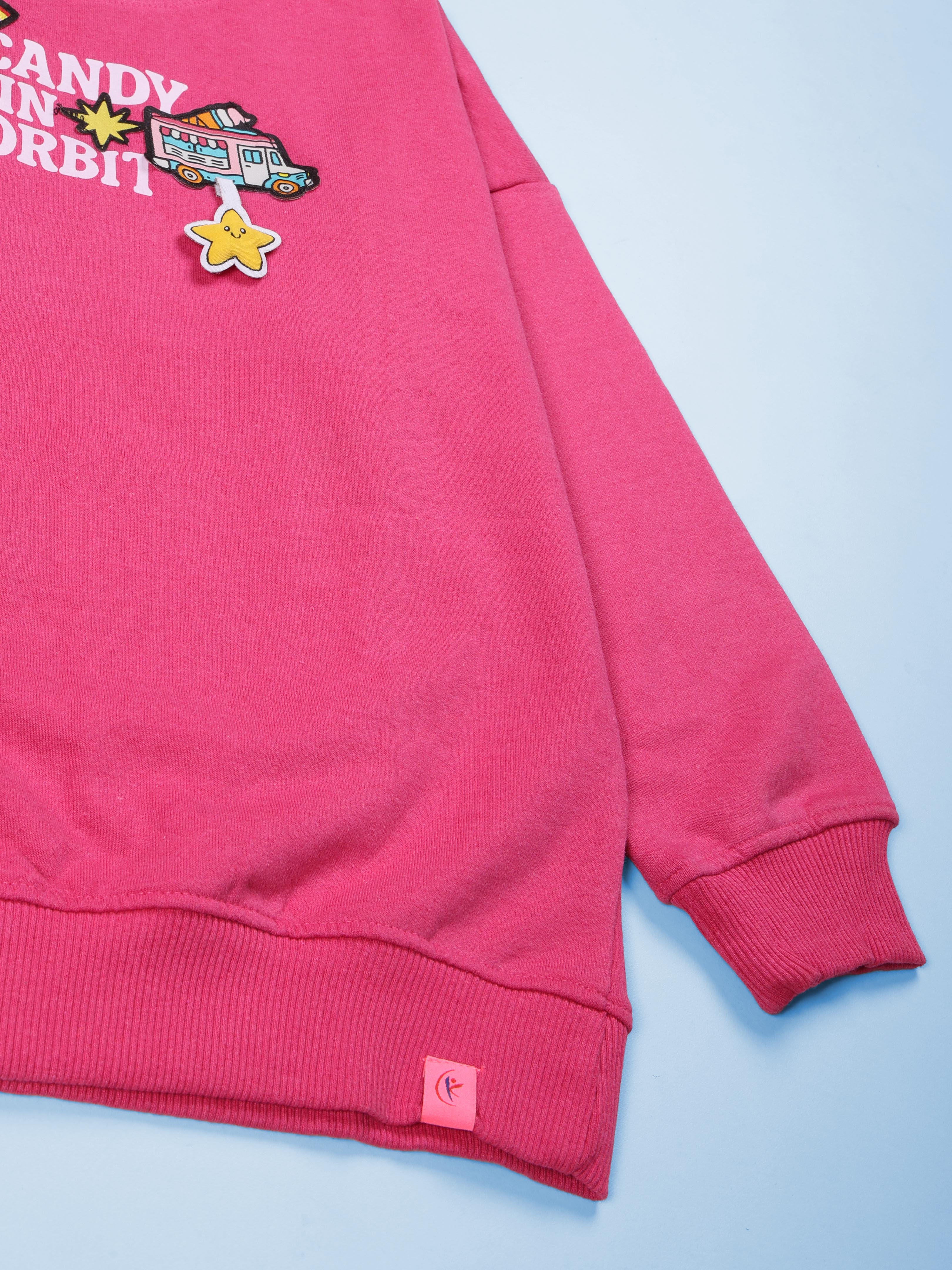 Kiddopanti Girls Fleece Round Neck Sweatshirt With Multi Badge