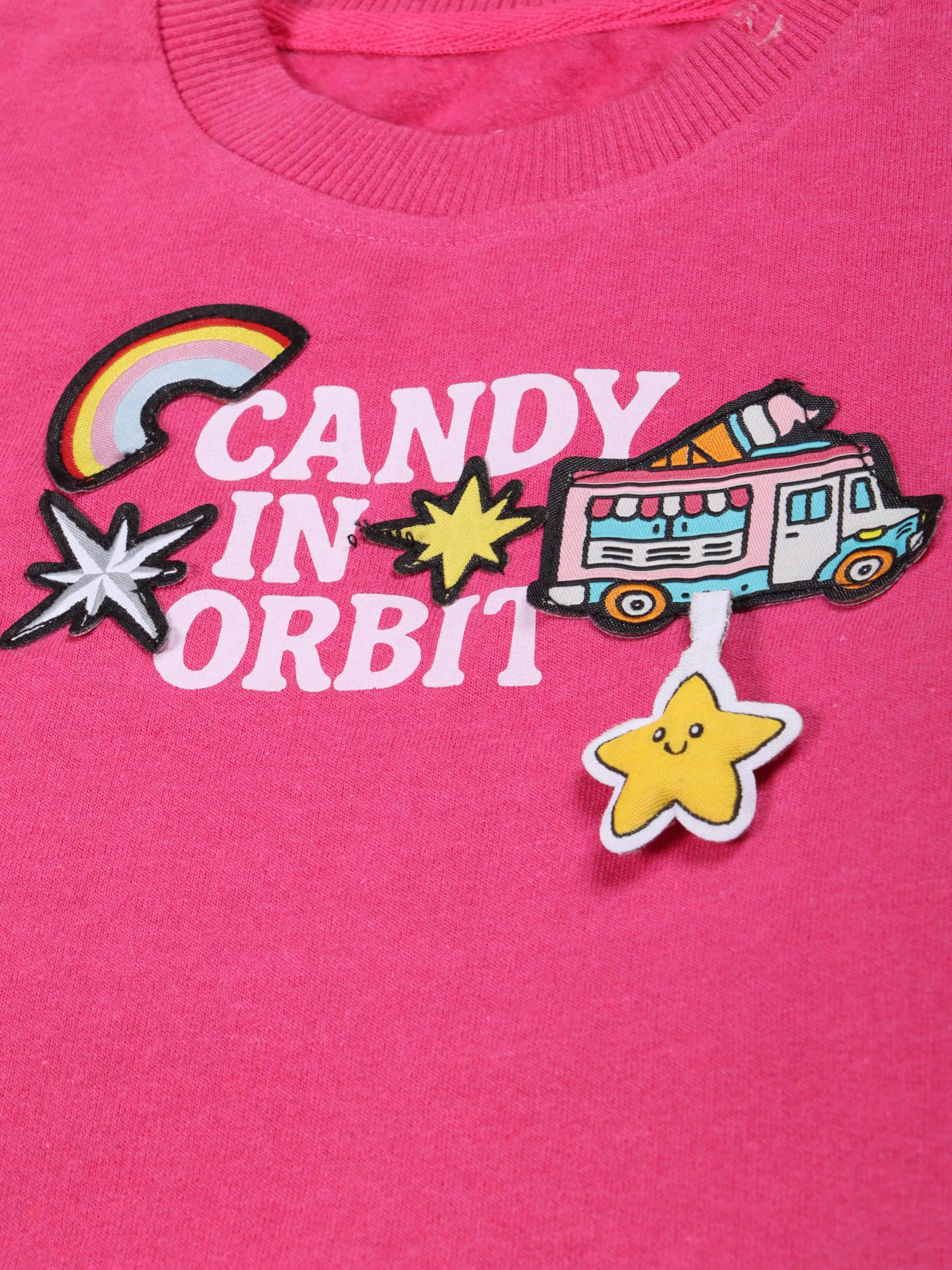 Kiddopanti Girls Fleece Round Neck Sweatshirt With Multi Badge