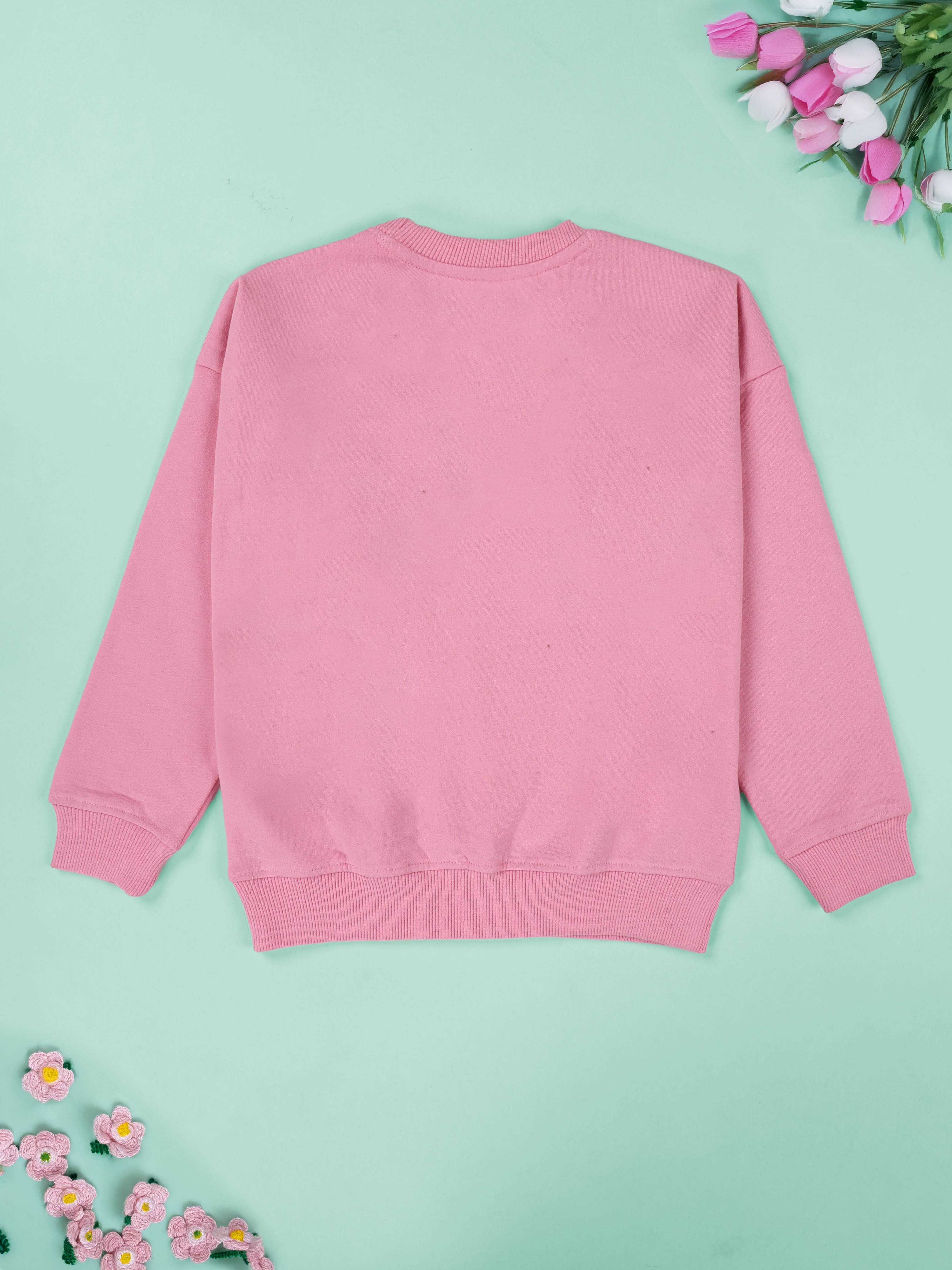 Kiddopanti Girls Fleece Round Neck Full Sleeve Sweatshirt With Badges Pack of 2