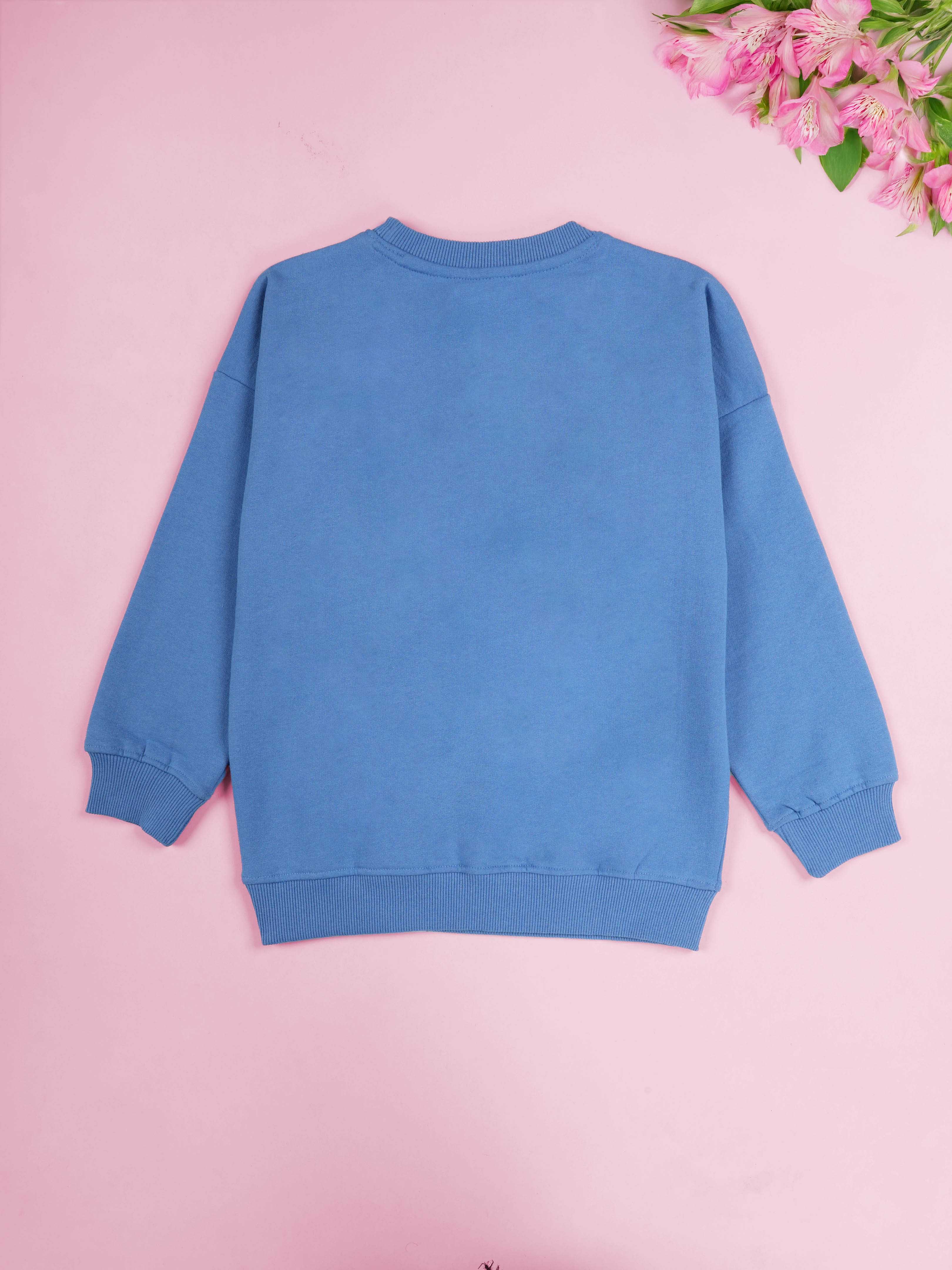 Kiddopanti Girls Fleece Round Neck Full Sleeve Sweatshirt With Badges Pack of 2