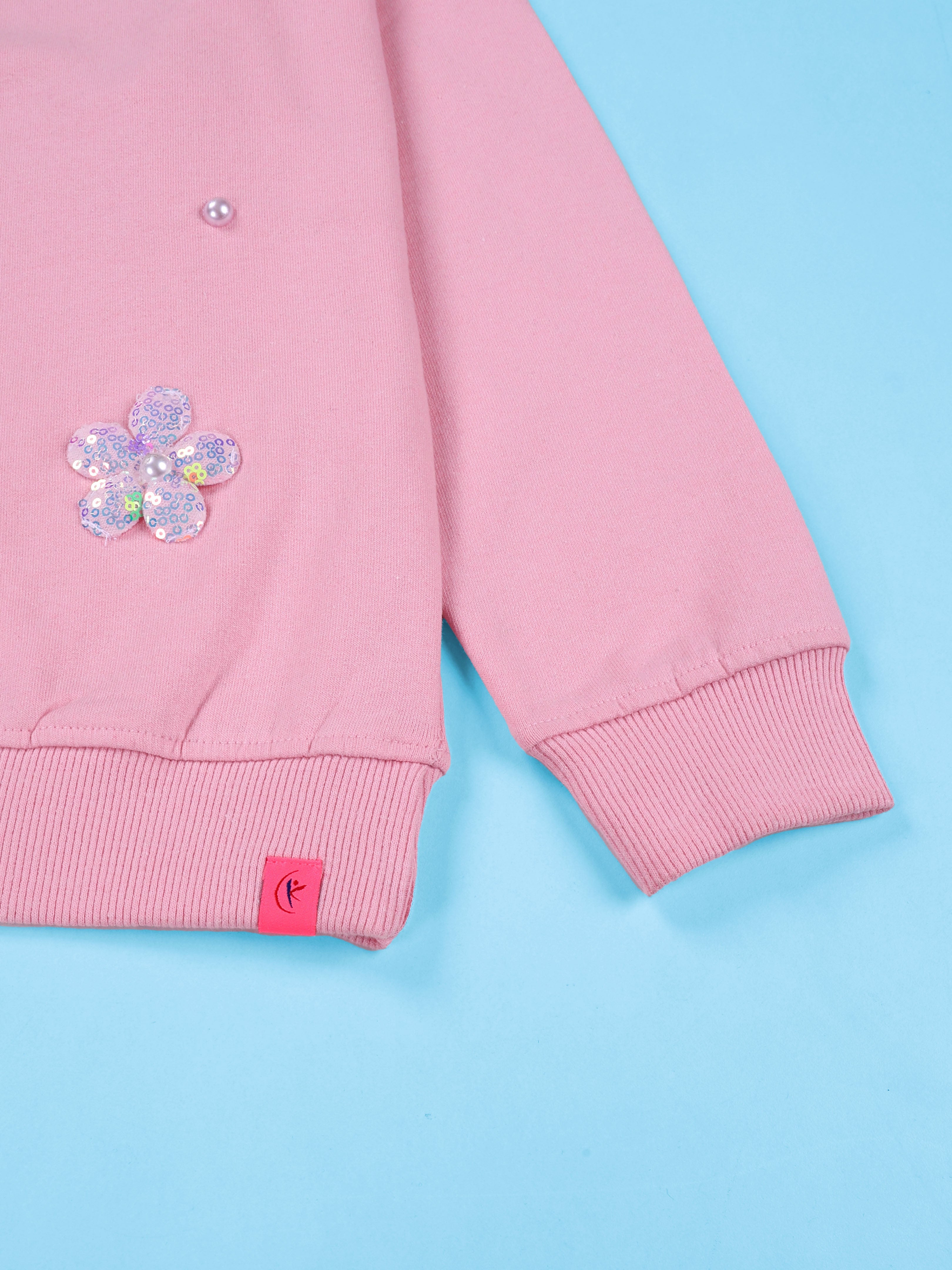 Kiddopanti Girls Fleece Round Neck Full Sleeve Sweatshirt With Badges Pack of 2