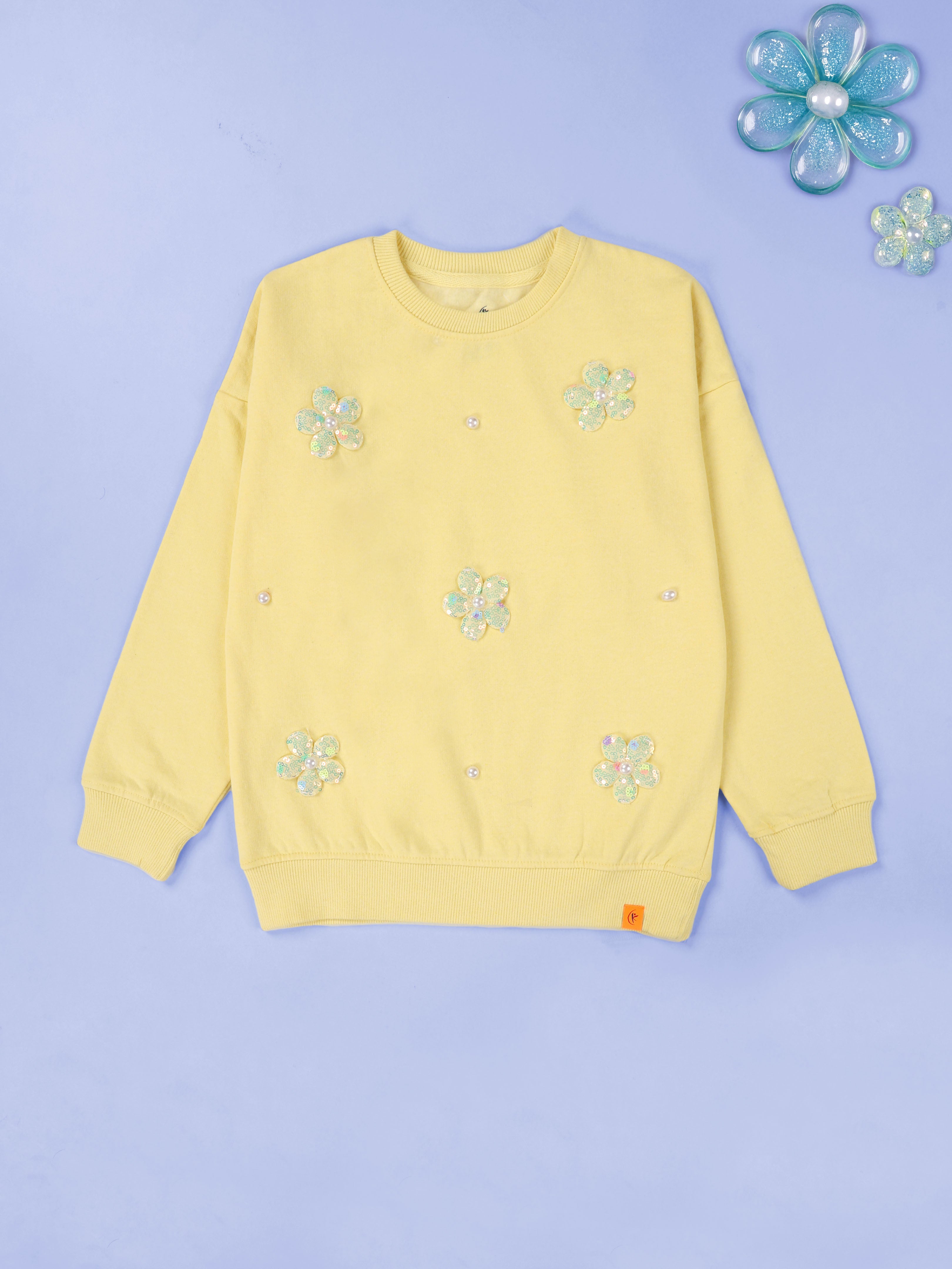 Kiddopanti Girls Fleece Round Neck Full Sleeve Sweatshirt With Badges Pack of 2