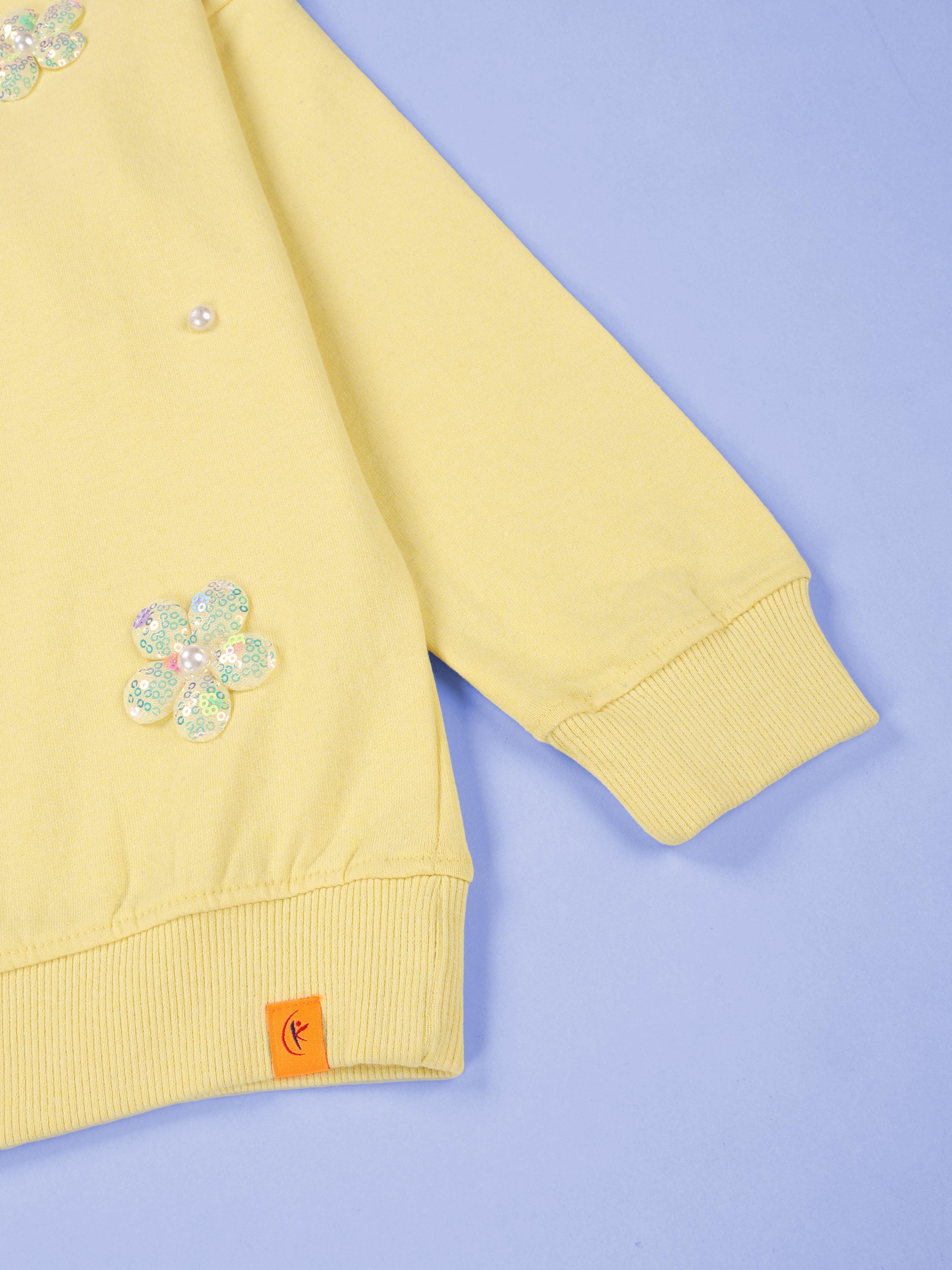 Kiddopanti Girls Fleece Round Neck Full Sleeve Sweatshirt With Badges Pack of 2