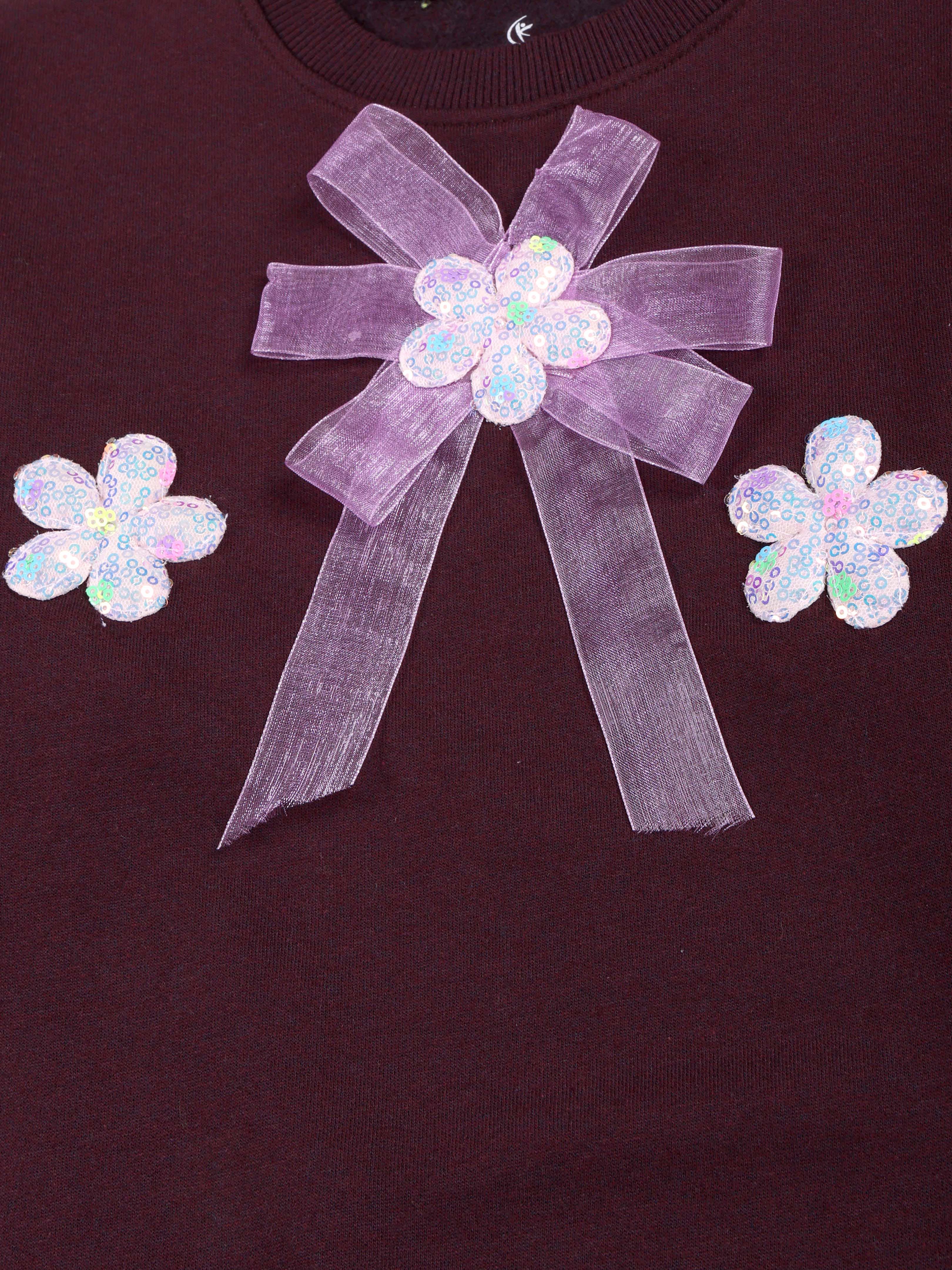 Kiddopanti Girls Fleece Round Neck Full Sleeve Sweatshirt With Badges Pack of 2