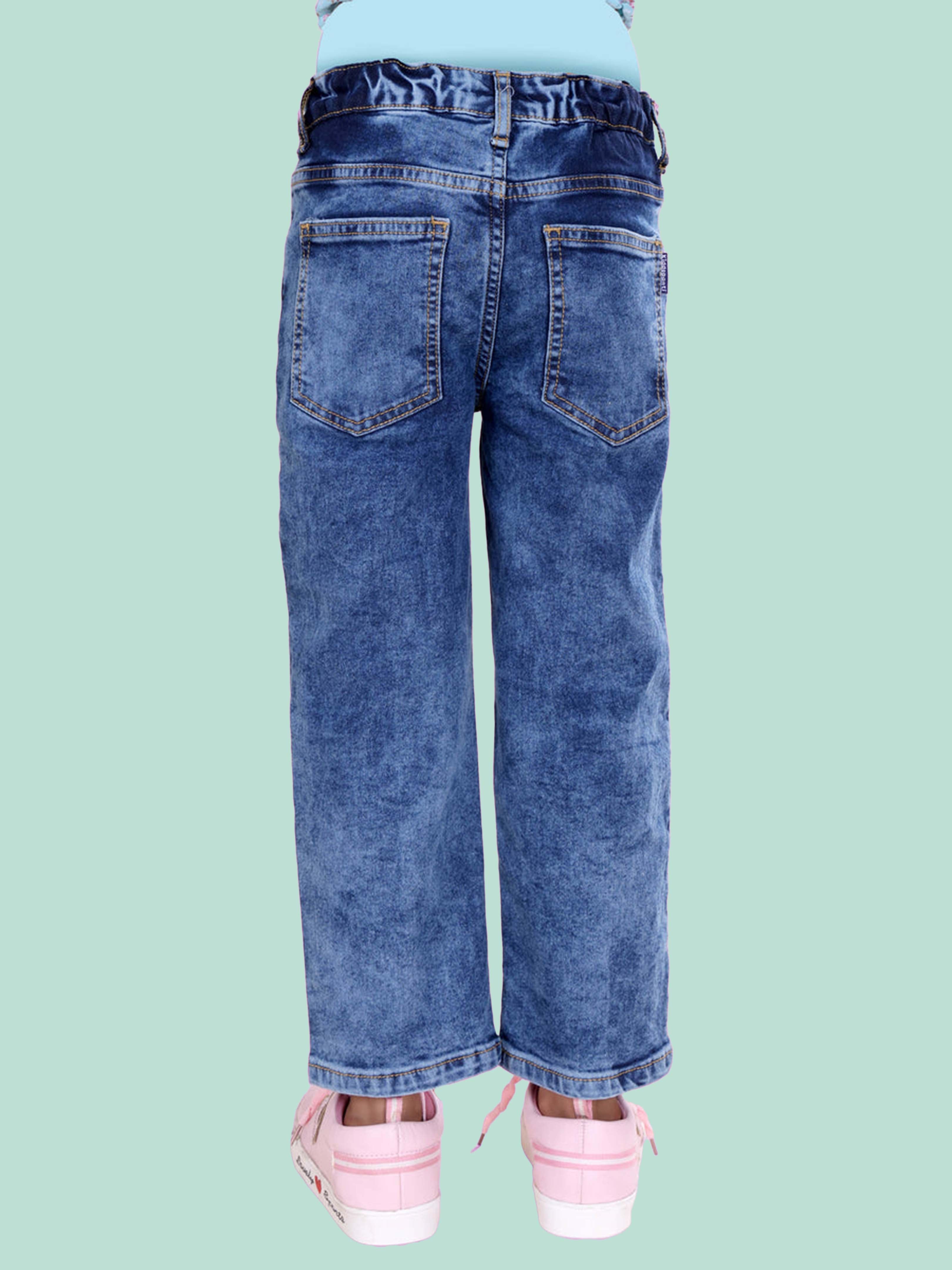 Kiddopanti Girls Fleece Printed Round Neck Fleece Sweatshirt with Badges & Straight Fit Jeans  Set