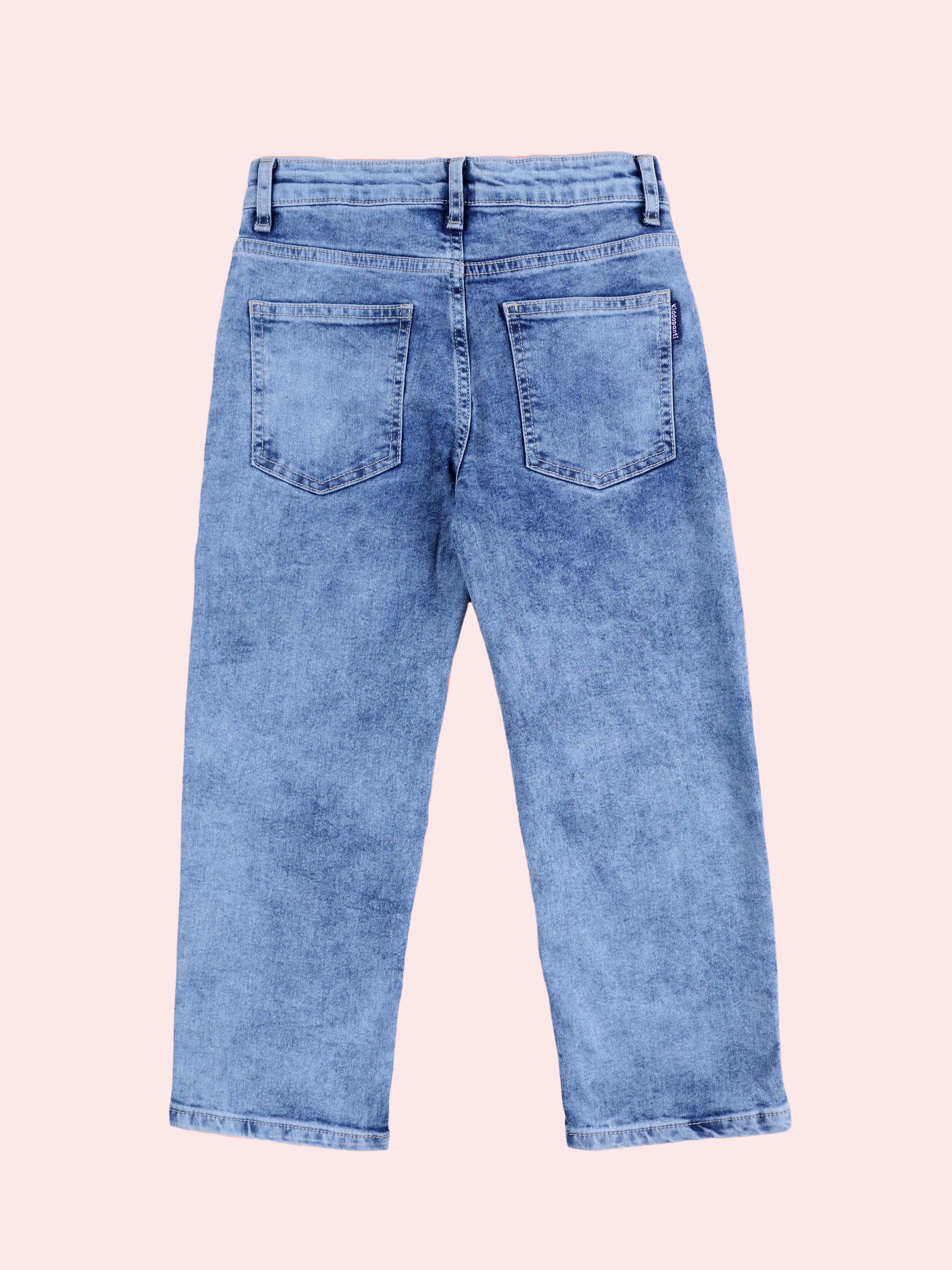 Kiddopanti Girls Fleece Printed Round Neck Multi Badge Sweatshirt  With Straight Fit Jeans Set