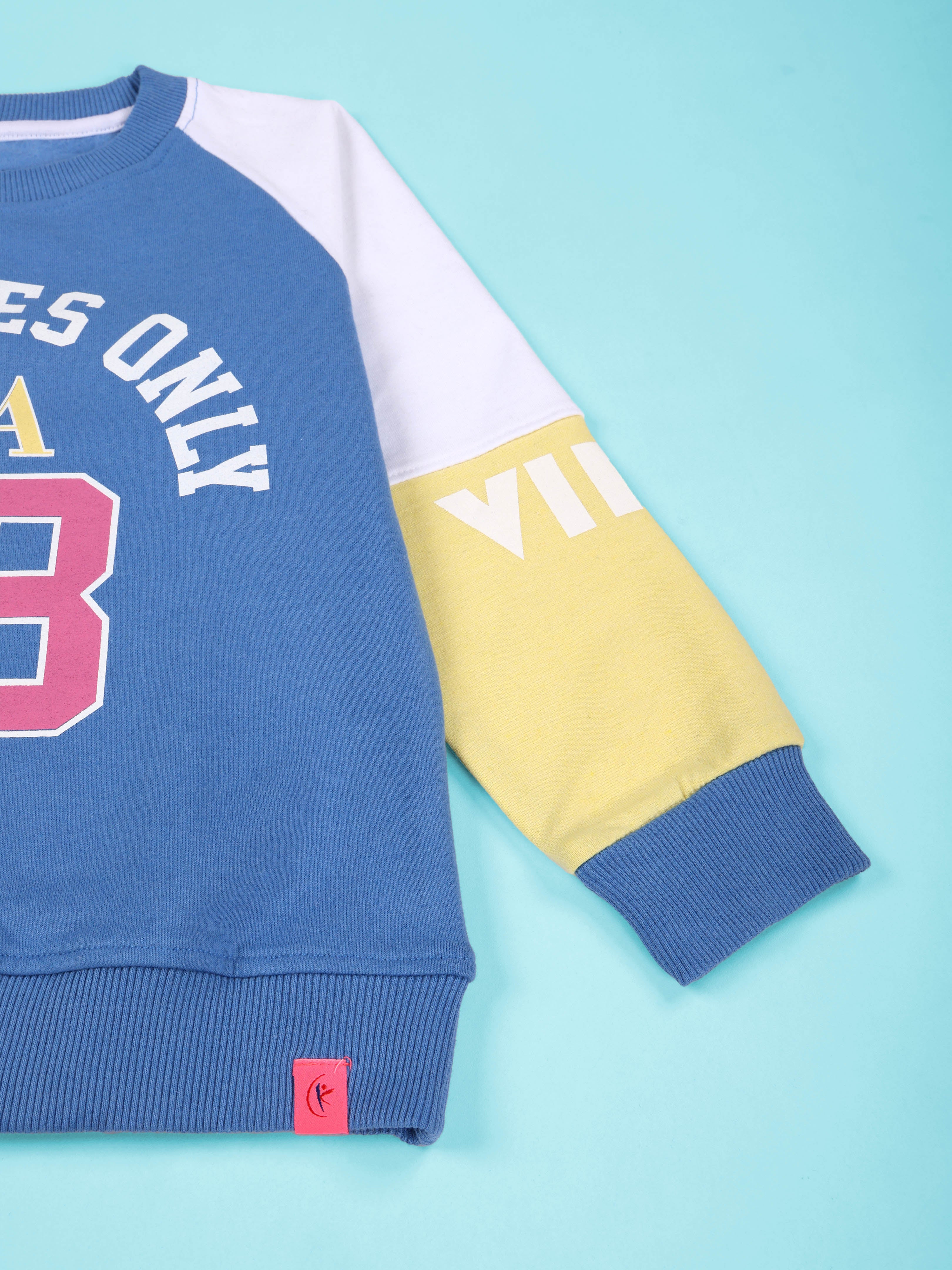 Kiddopanti Girls Fleece Colorblock Round Neck Pullover Sweatshirt with Flared Utility Cargo Pant Set