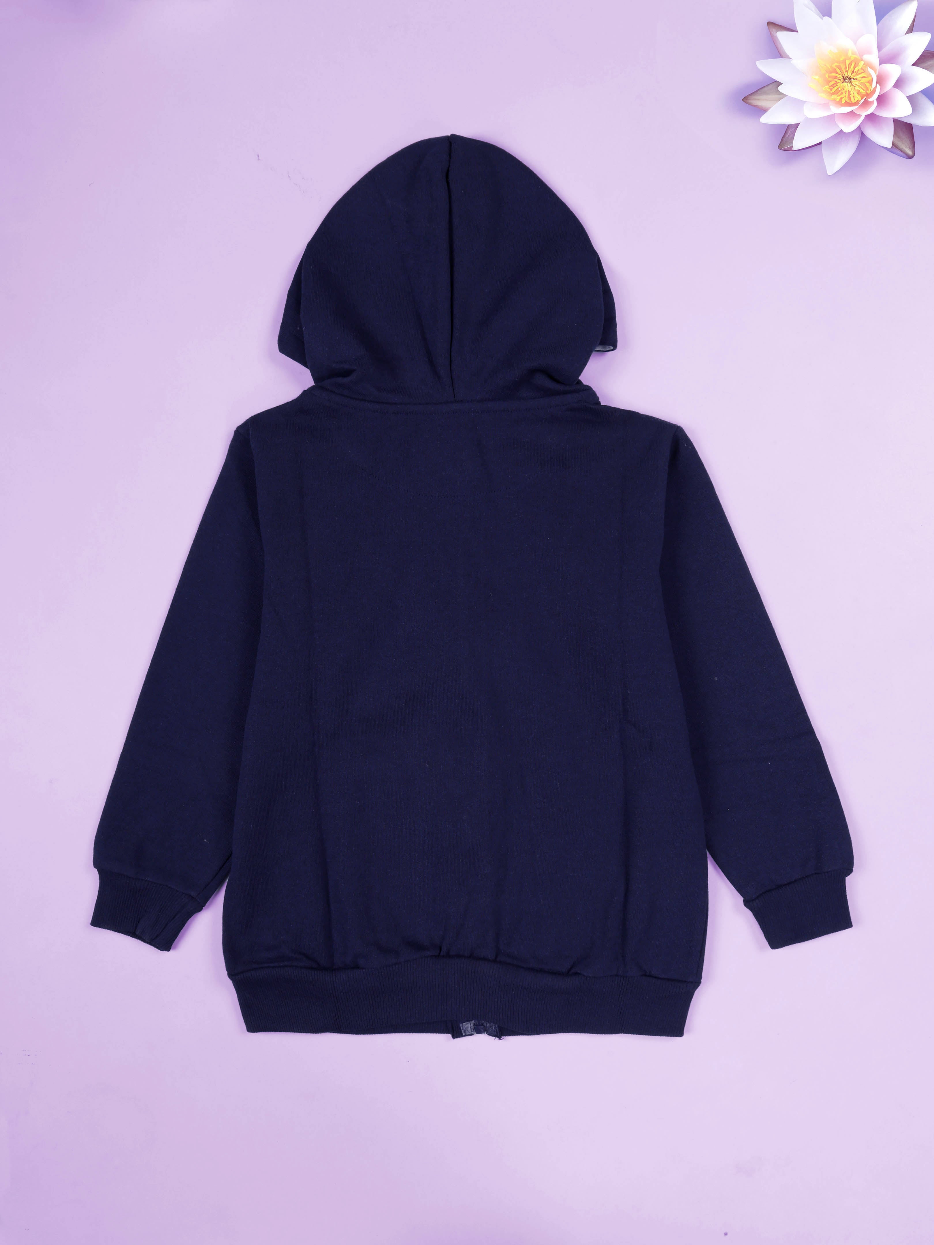 Kiddopanti Girls Fleece Full Sleeves Flower Sequin Applique Front Zip Up Hooded Sweatshirt & Solid Track Pant Set