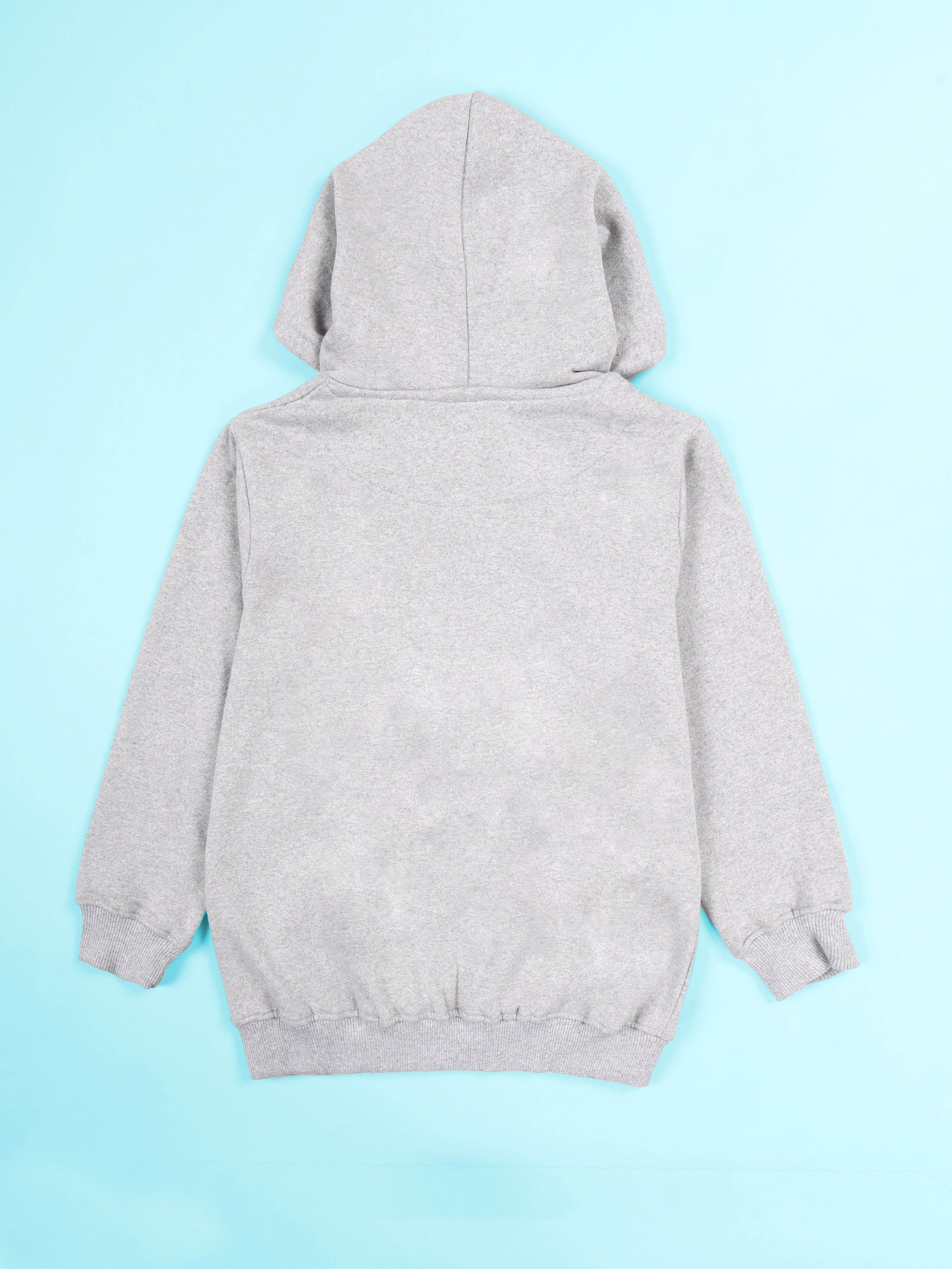 Kiddopanti Girls Fleece Full Sleeves Pullover Hooded Sweatshirt with Applique And Solid Track Pant Set