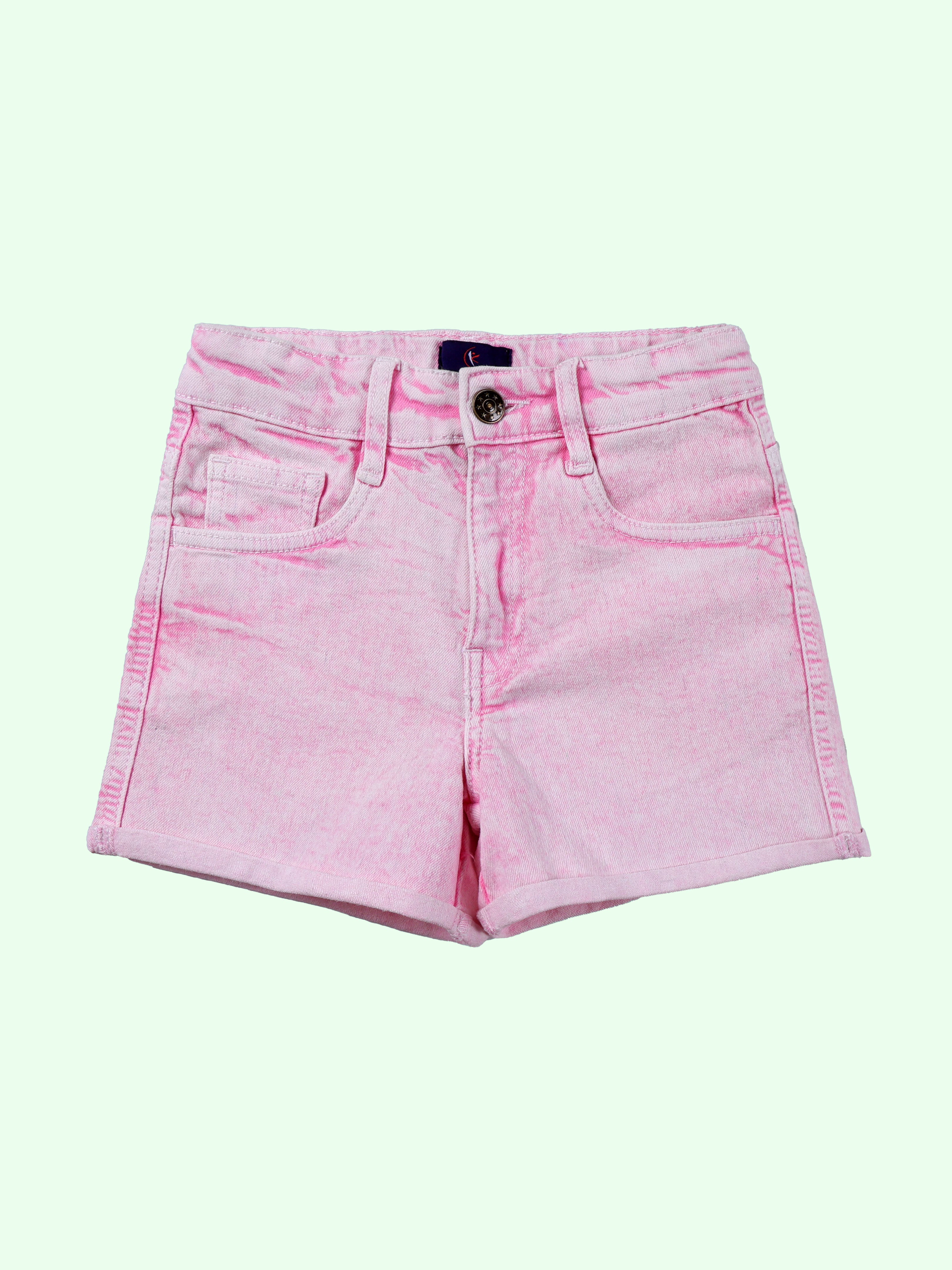 Girls Cotton Knit Half Sleeves Boba Printed Tee & Roll Up Denim Shorts Set