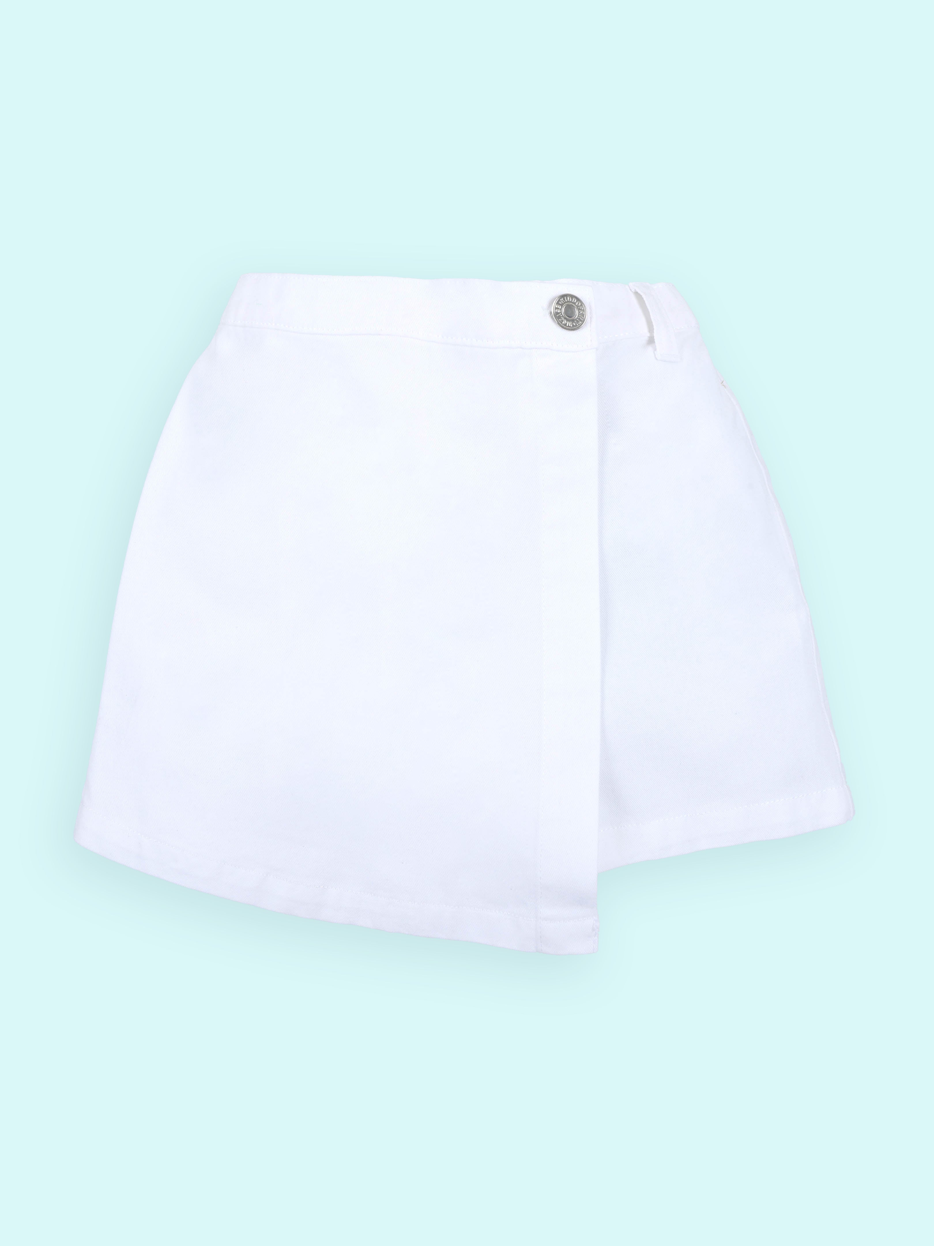 Girls Georgette Woven Ruched Sleeves Floral Printed Top & Cotton Woven Over Lap Skort Co-ord Set