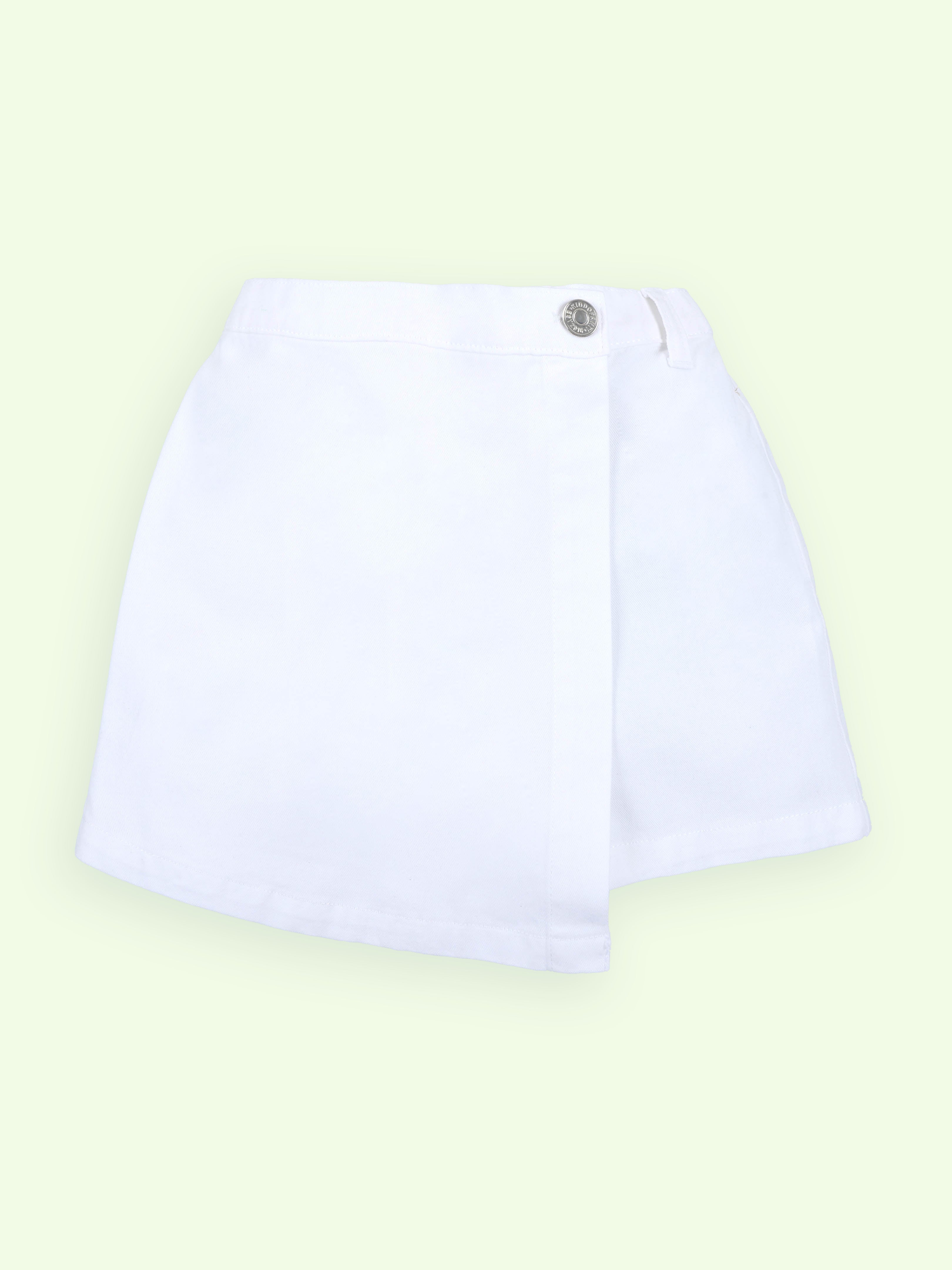 Girls Rayon Woven Half Sleeves Tie-Dye Printed Front Knot Shirt & Cotton Woven Solid Over Lap Skort Co-Ord Set