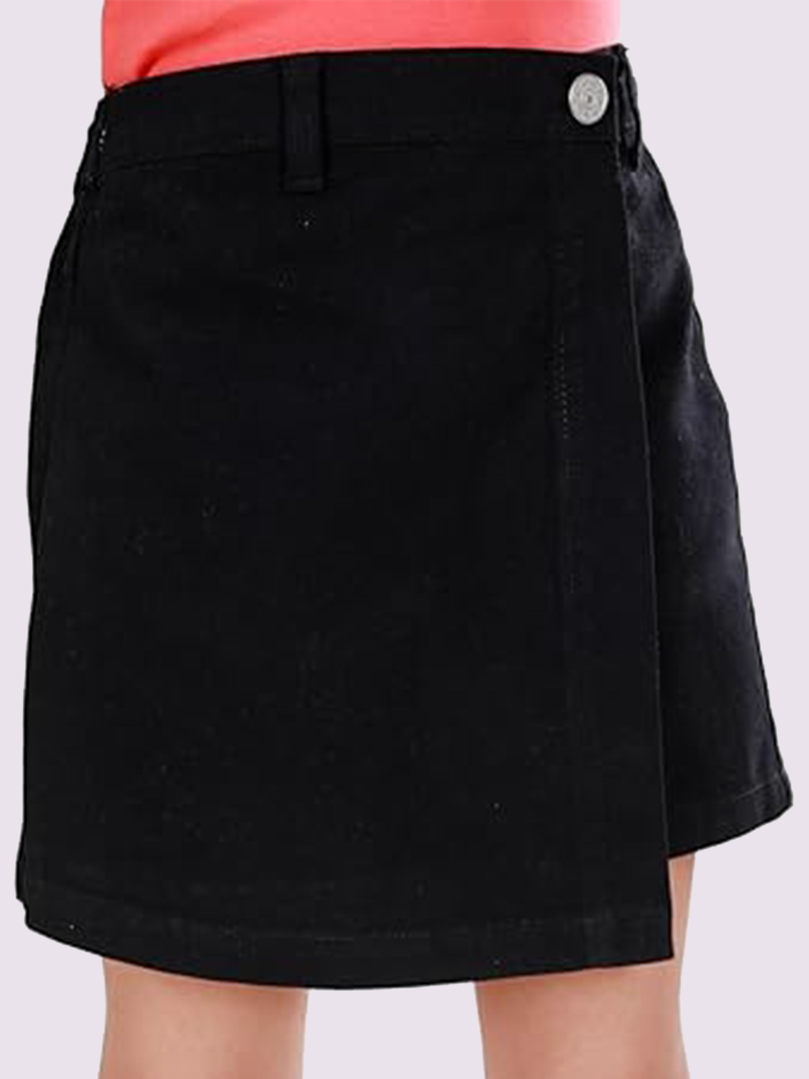 Girls Rayon Woven Frill Sleeves Floral Printed Top & Cotton Woven Solid Over Lap Skort Co-Ord Set