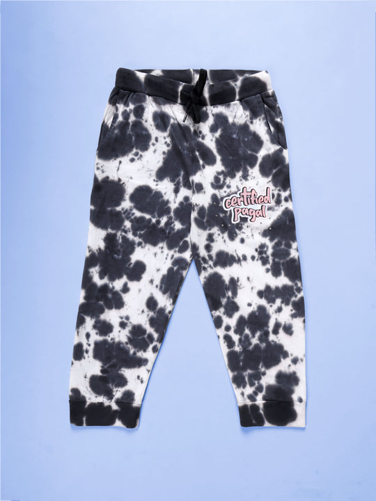 Kiddopanti Girls Cotton Knit Cloud effect Tie and Dye Track Pant with Rhinestone and Badge