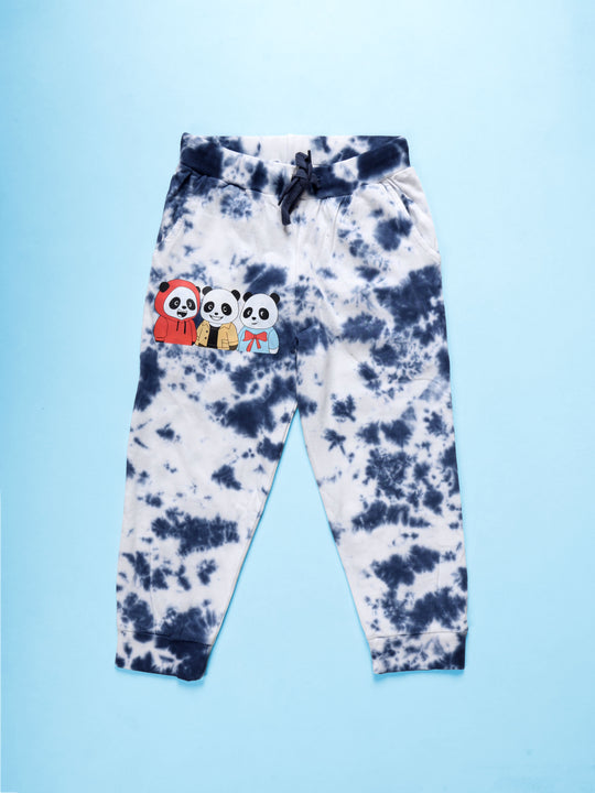 Kiddopanti Girls Cotton Knit Cloud effect Tie and Dye Track Pant with Rhinestone and Badge