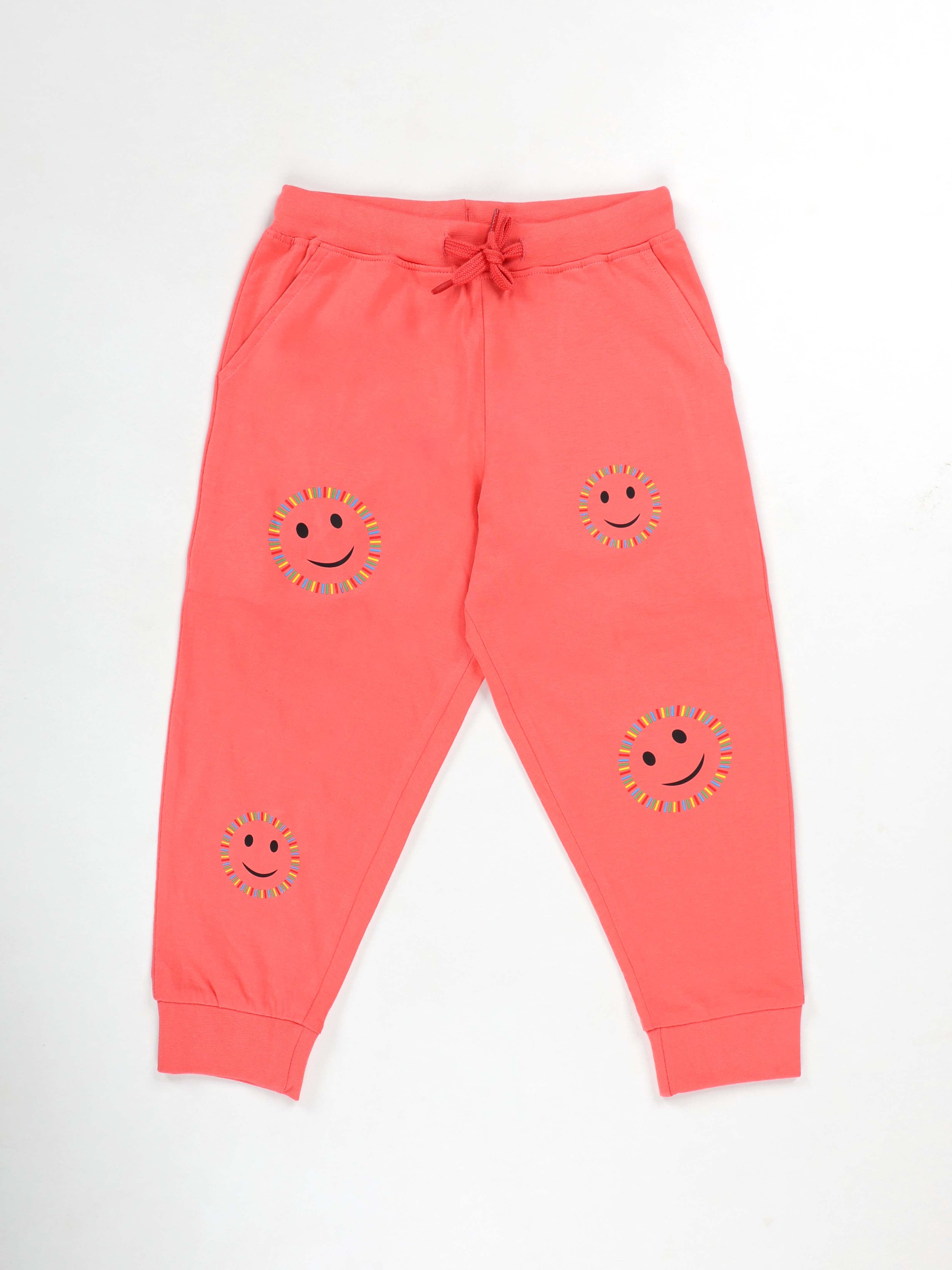 KiddoPanti Girls 100% Cotton Smileys Printed Track Pant