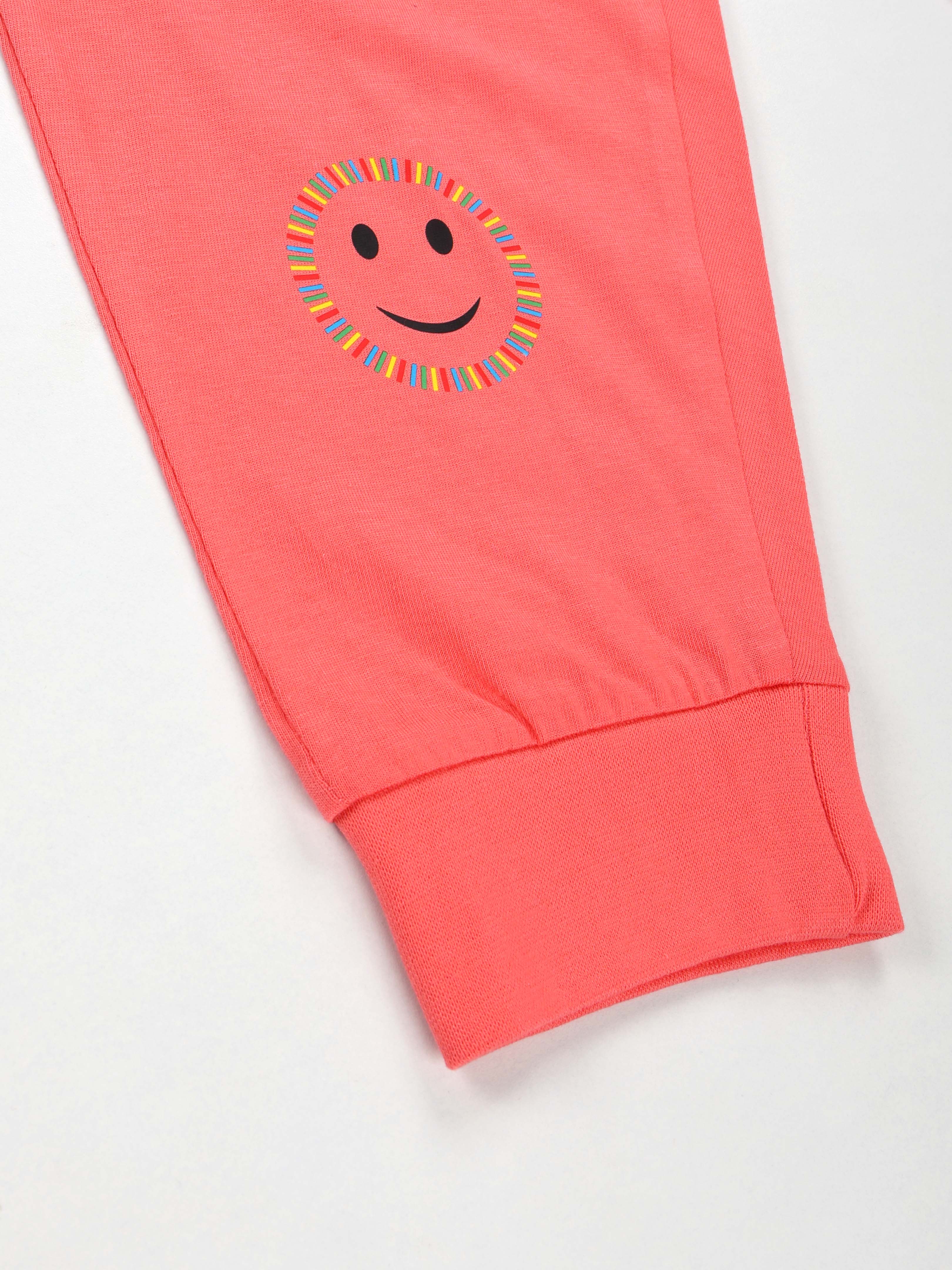 KiddoPanti Girls 100% Cotton Smileys Printed Track Pant