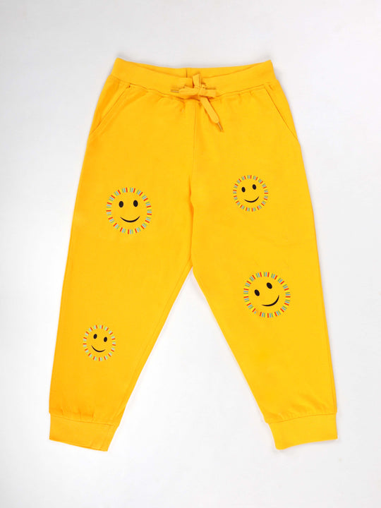 KiddoPanti Girls 100% Cotton Smileys Printed Track Pant