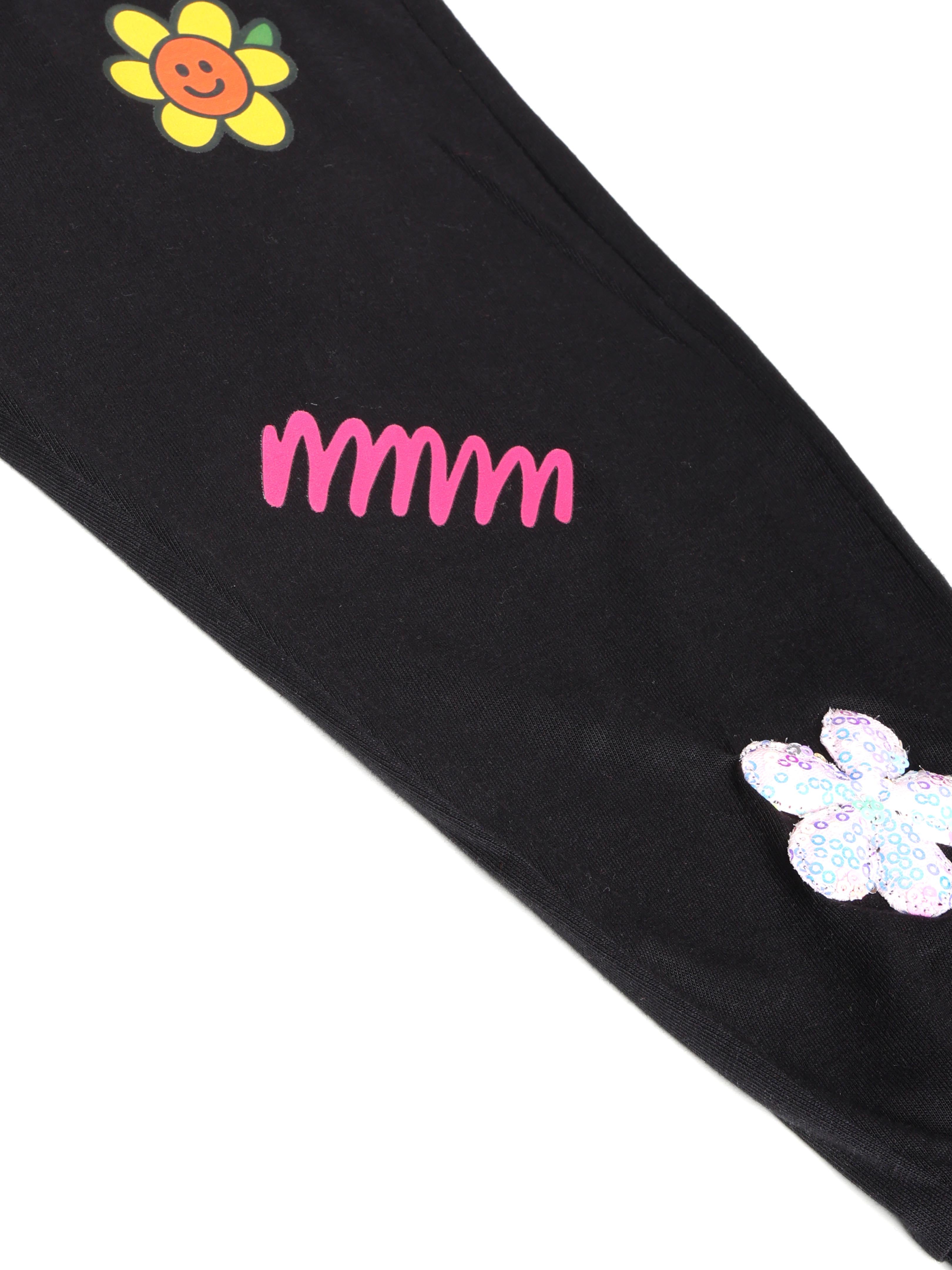 KiddoPanti Girls Cotton Printed Track Pant with Multi Badge Pack of 2