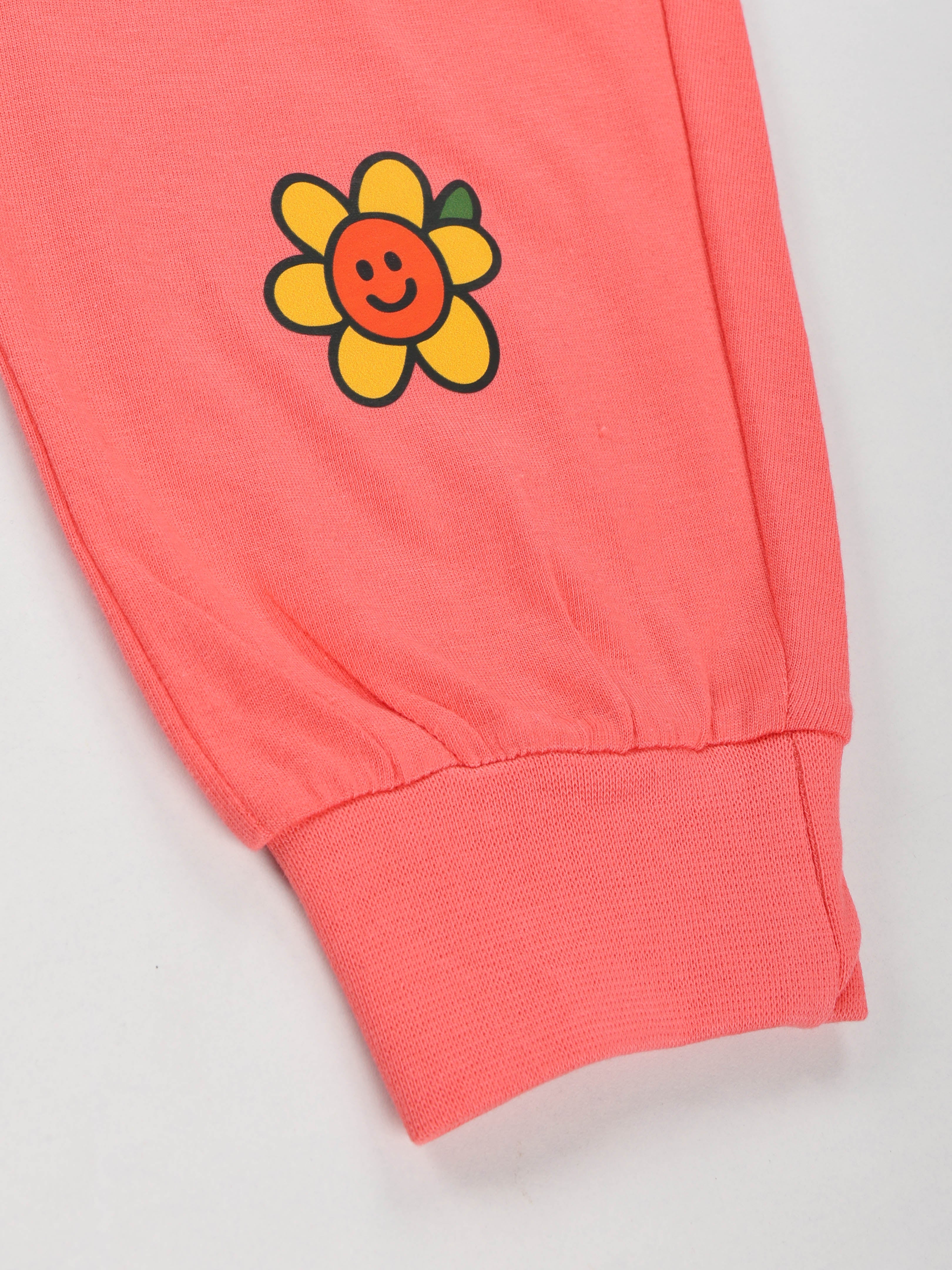 KiddoPanti Girls Cotton Printed Track Pant with Multi Badge Pack of 2