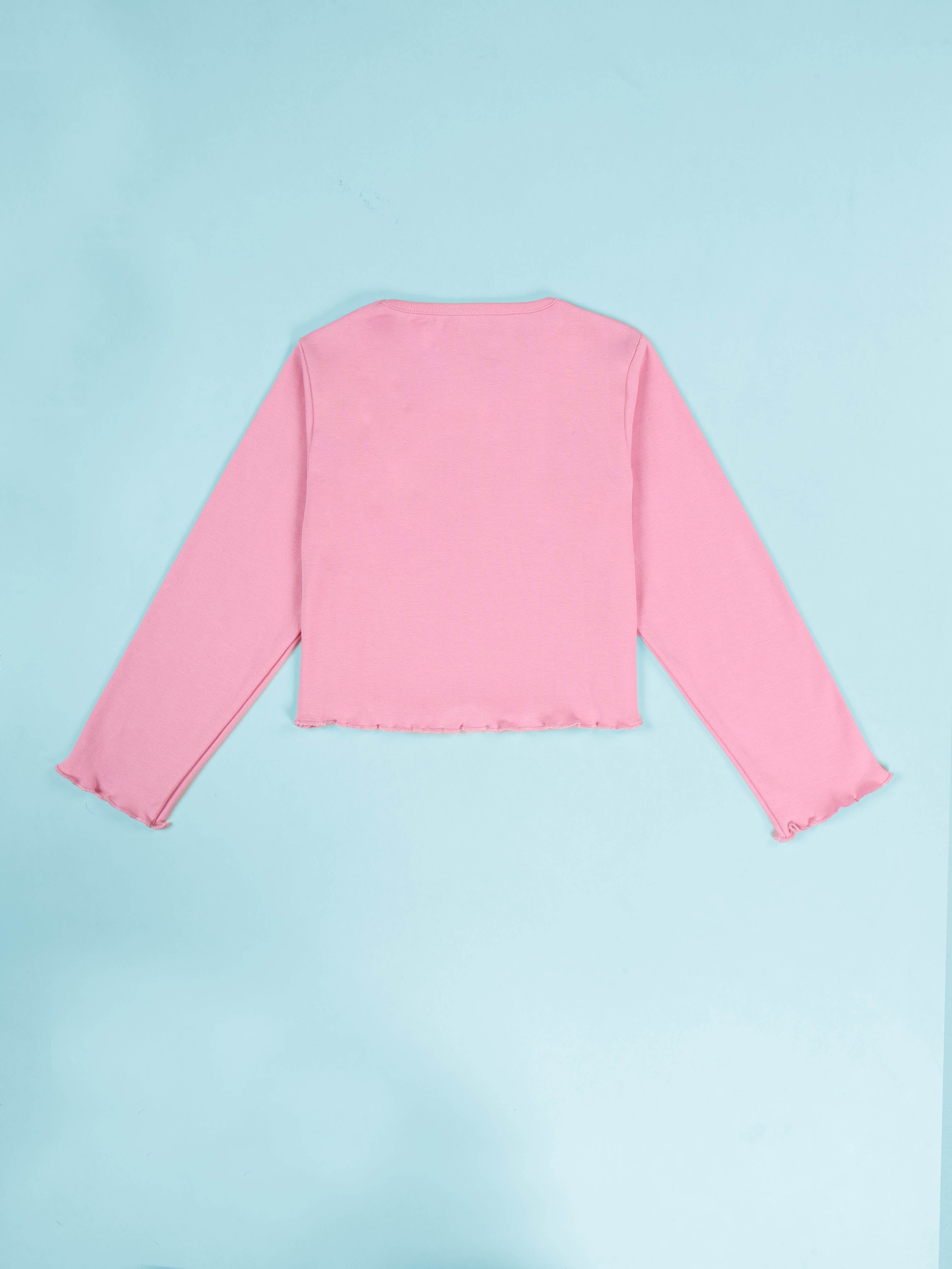 Kiddopanti Girls Cotton Solid Crop Length Round Neck Full Sleeve Tee