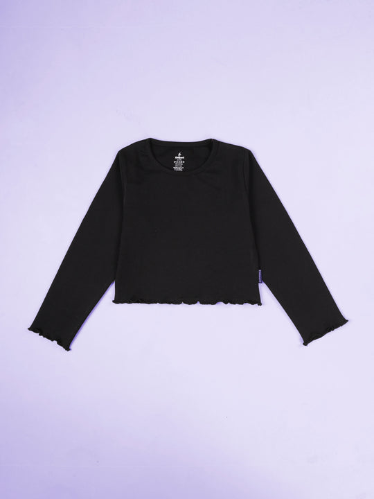 Kiddopanti Girls 100% Cotton Solid Full Sleeve Crop Tee