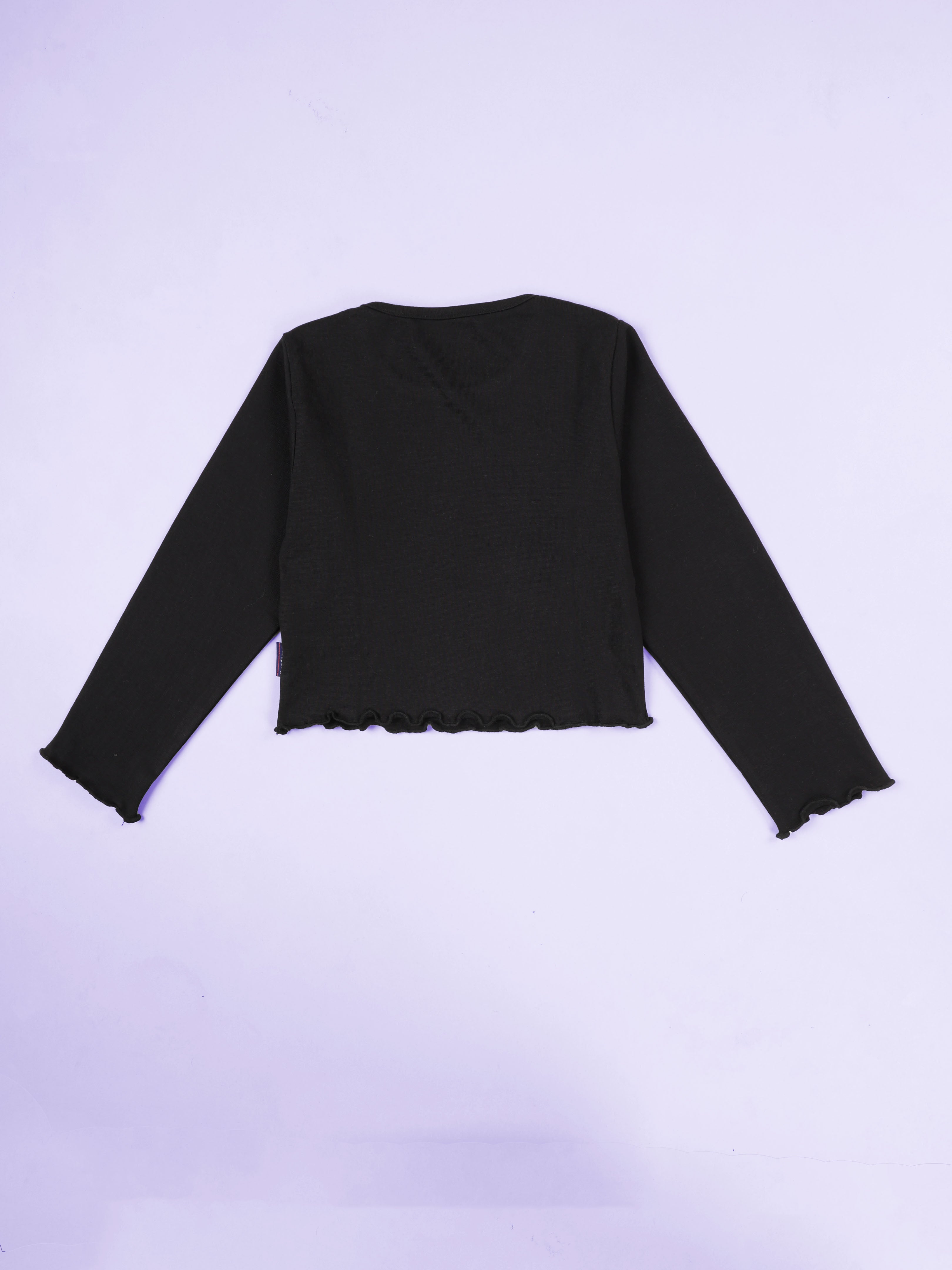 Kiddopanti Girls 100% Cotton Solid Full Sleeve Crop Tee