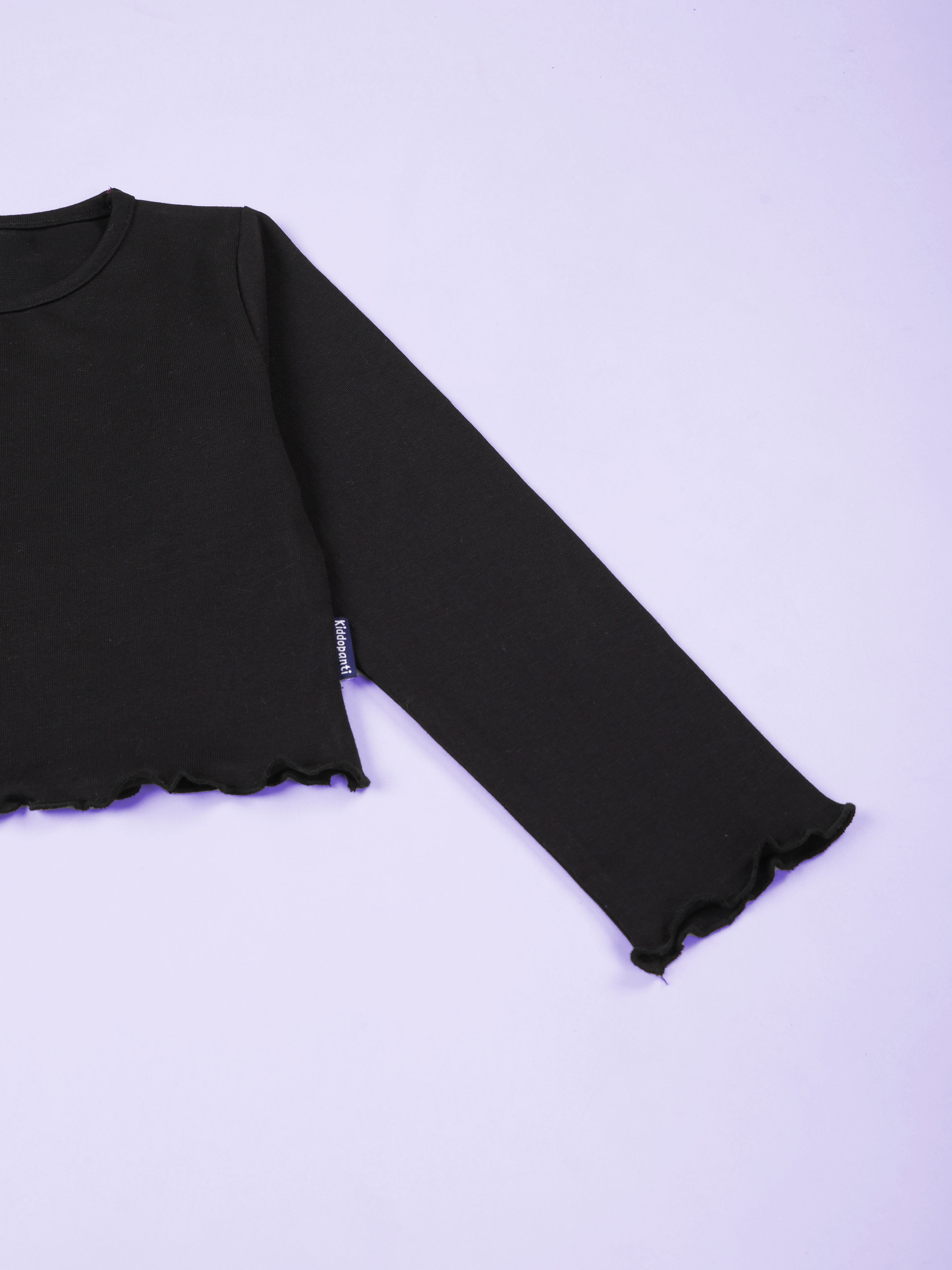 Kiddopanti Girls 100% Cotton Solid Full Sleeve Crop Tee