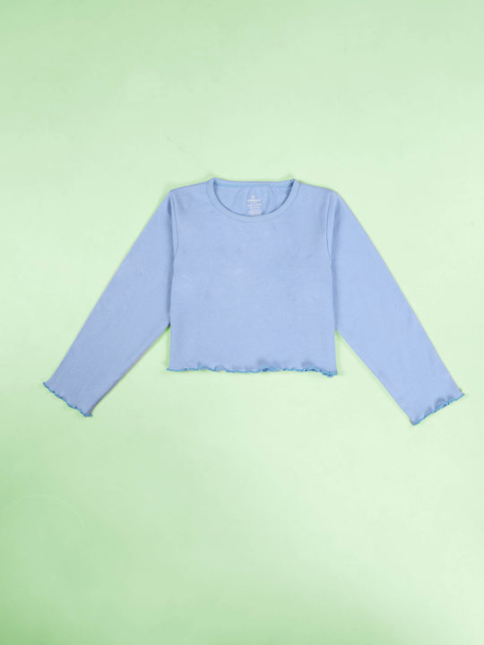 Kiddopanti Girls Cotton Solid Crop Length Round Neck Full Sleeve Tee