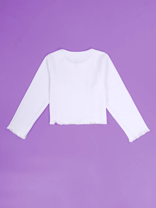 Kiddopanti Girls Cotton Solid Crop Length Round Neck Full Sleeve Tee