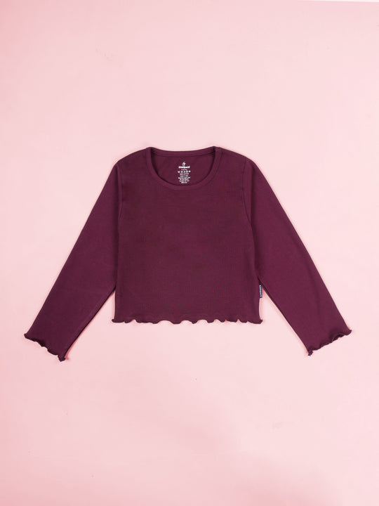 Kiddopanti Girls 100% Cotton Solid Full Sleeve Crop Tee