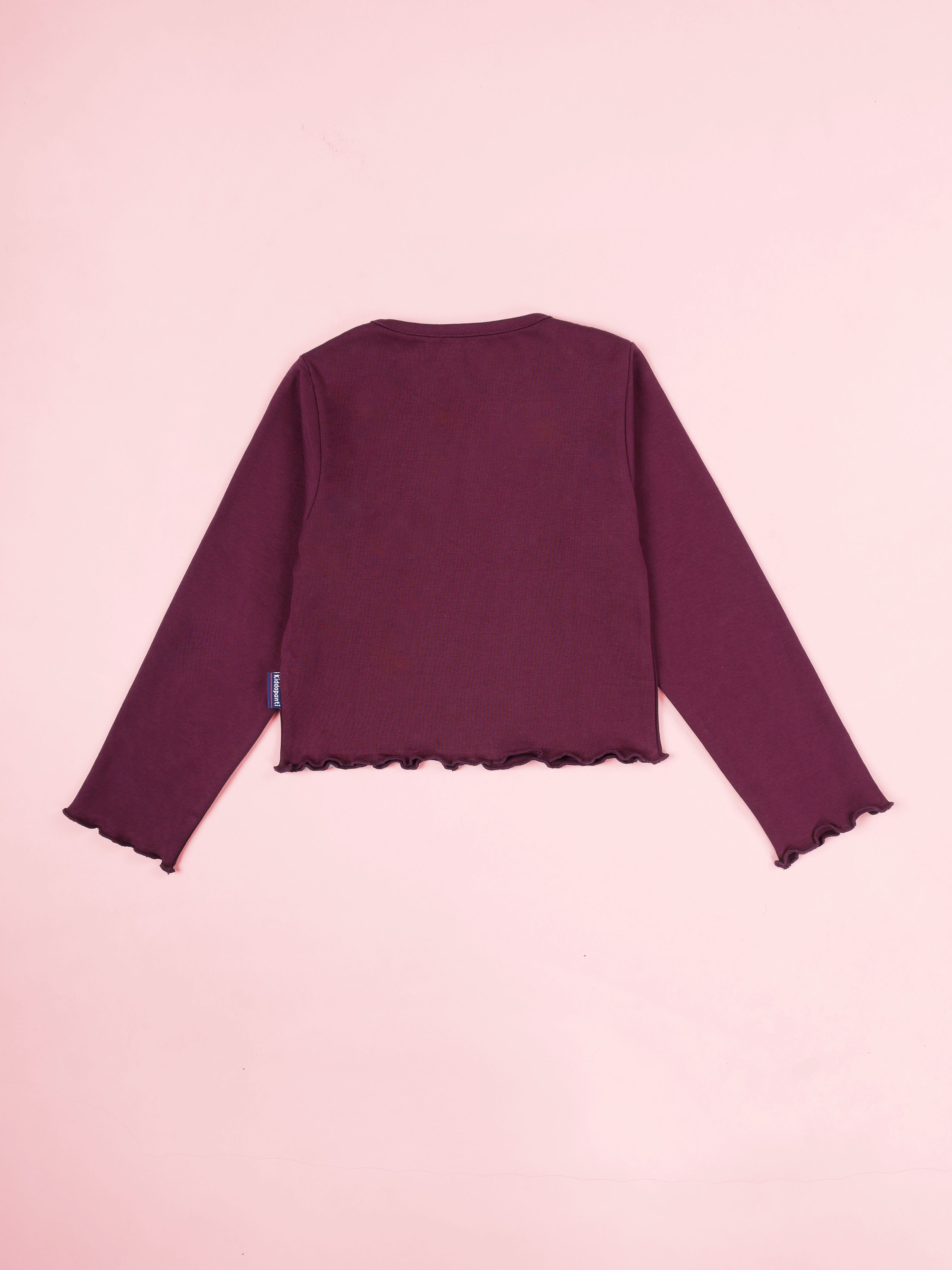 Kiddopanti Girls 100% Cotton Solid Full Sleeve Crop Tee