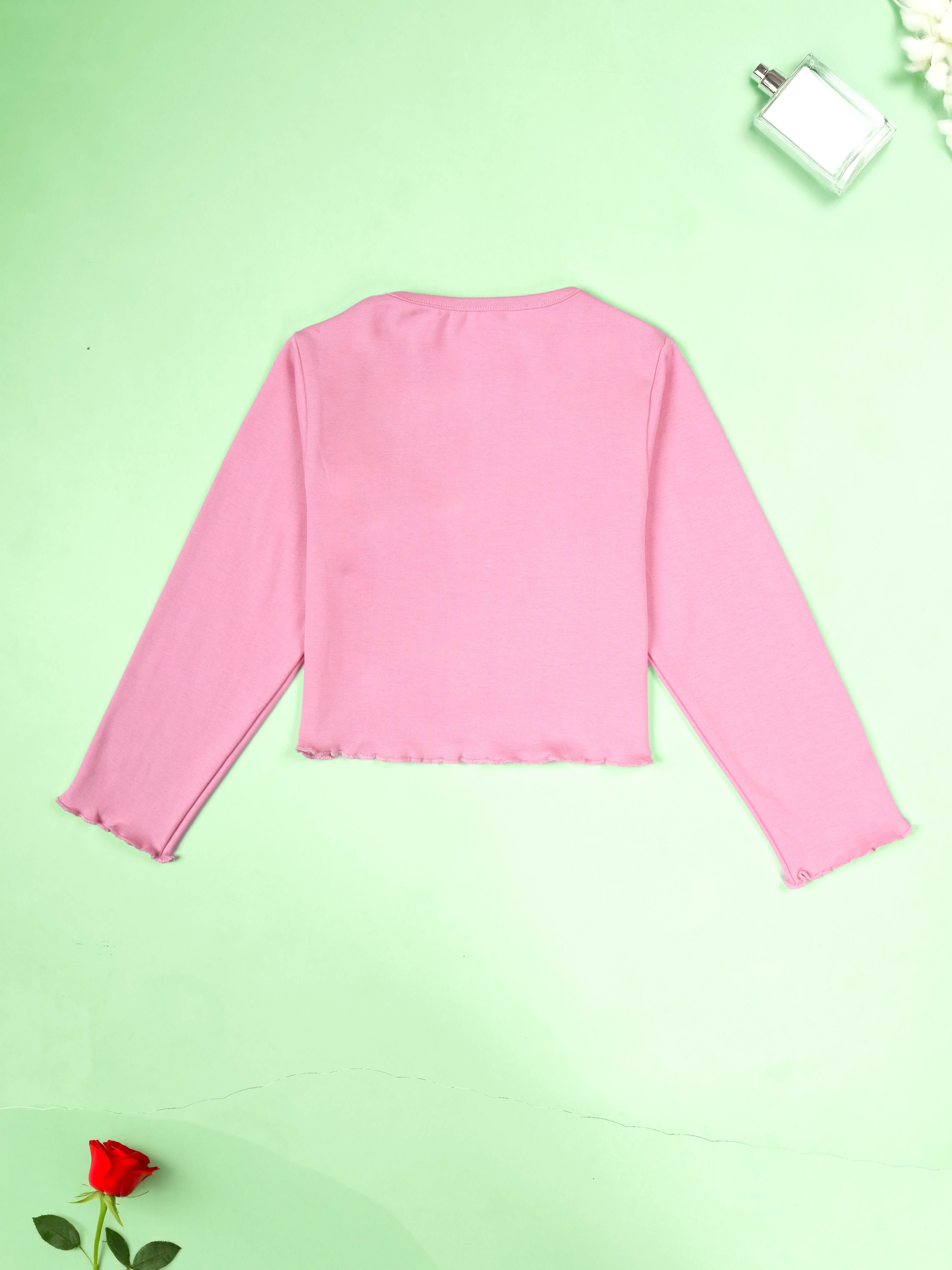 Kiddopanti Cotton Knit Full Sleeves Applique Crop Length Ribbed Tee