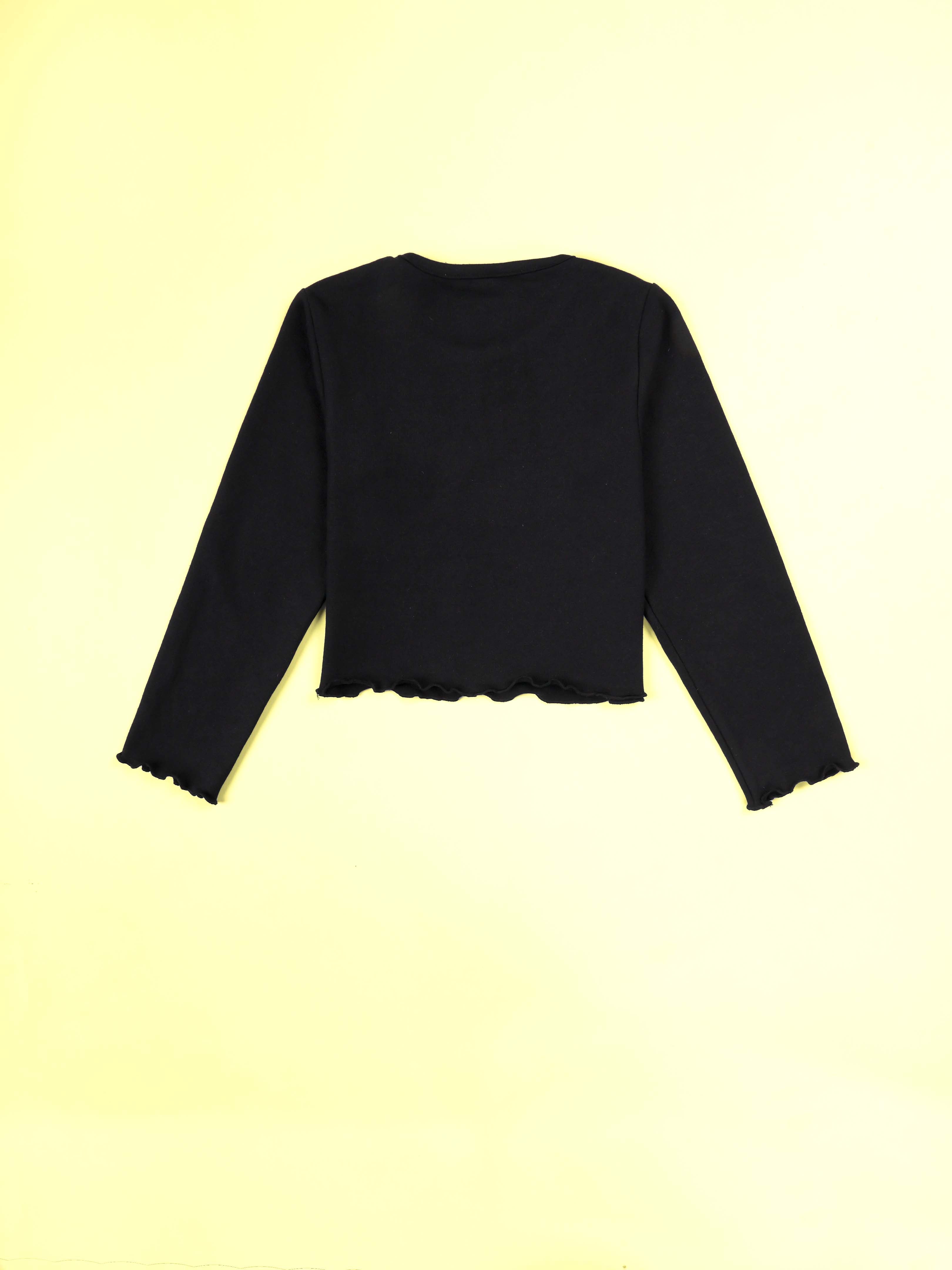 Kiddopanti Cotton Knit Full Sleeves Applique Crop Length Ribbed Tee