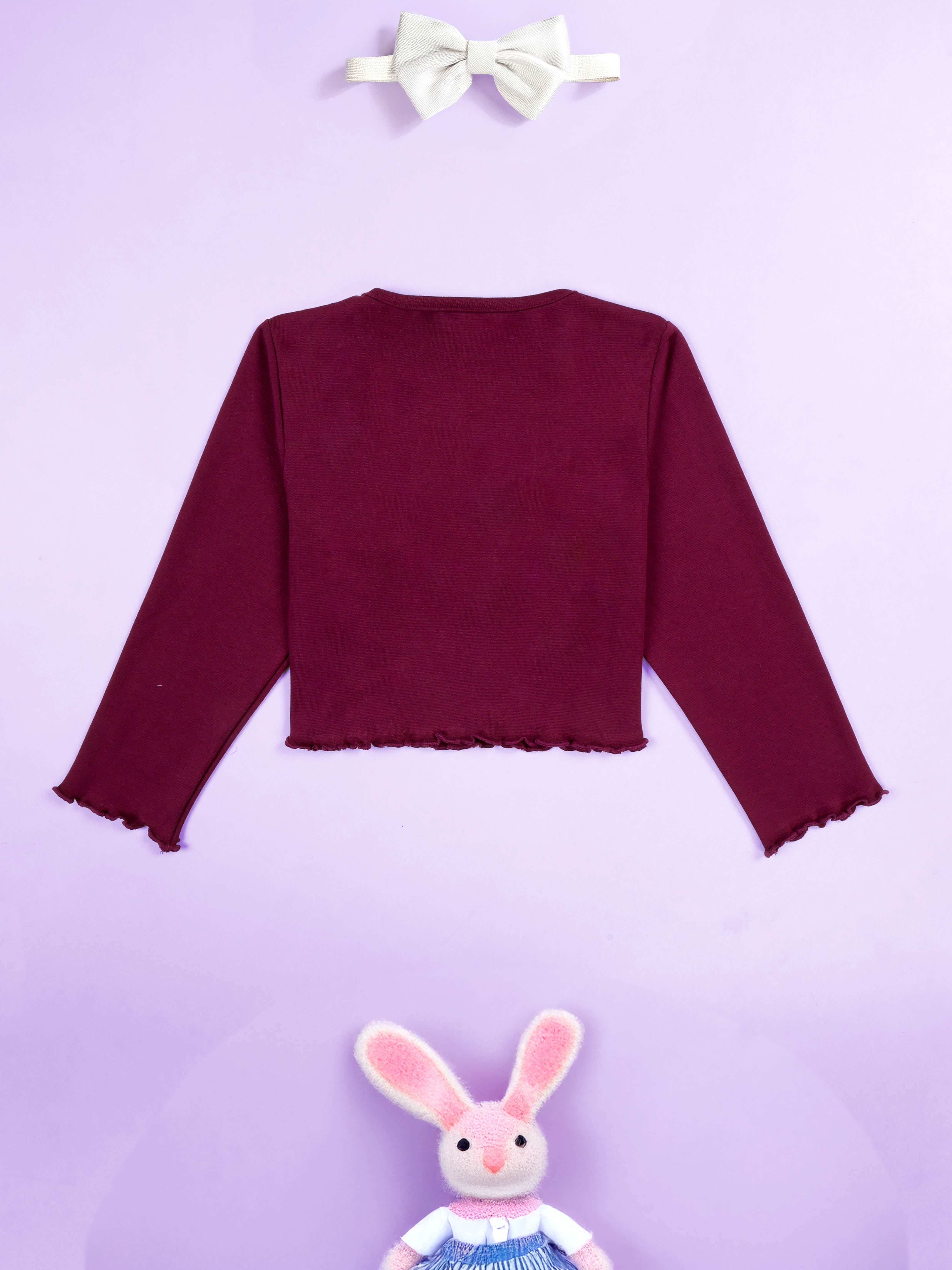 Kiddopanti Girls Crop Tee with Bunny and Bow Applique