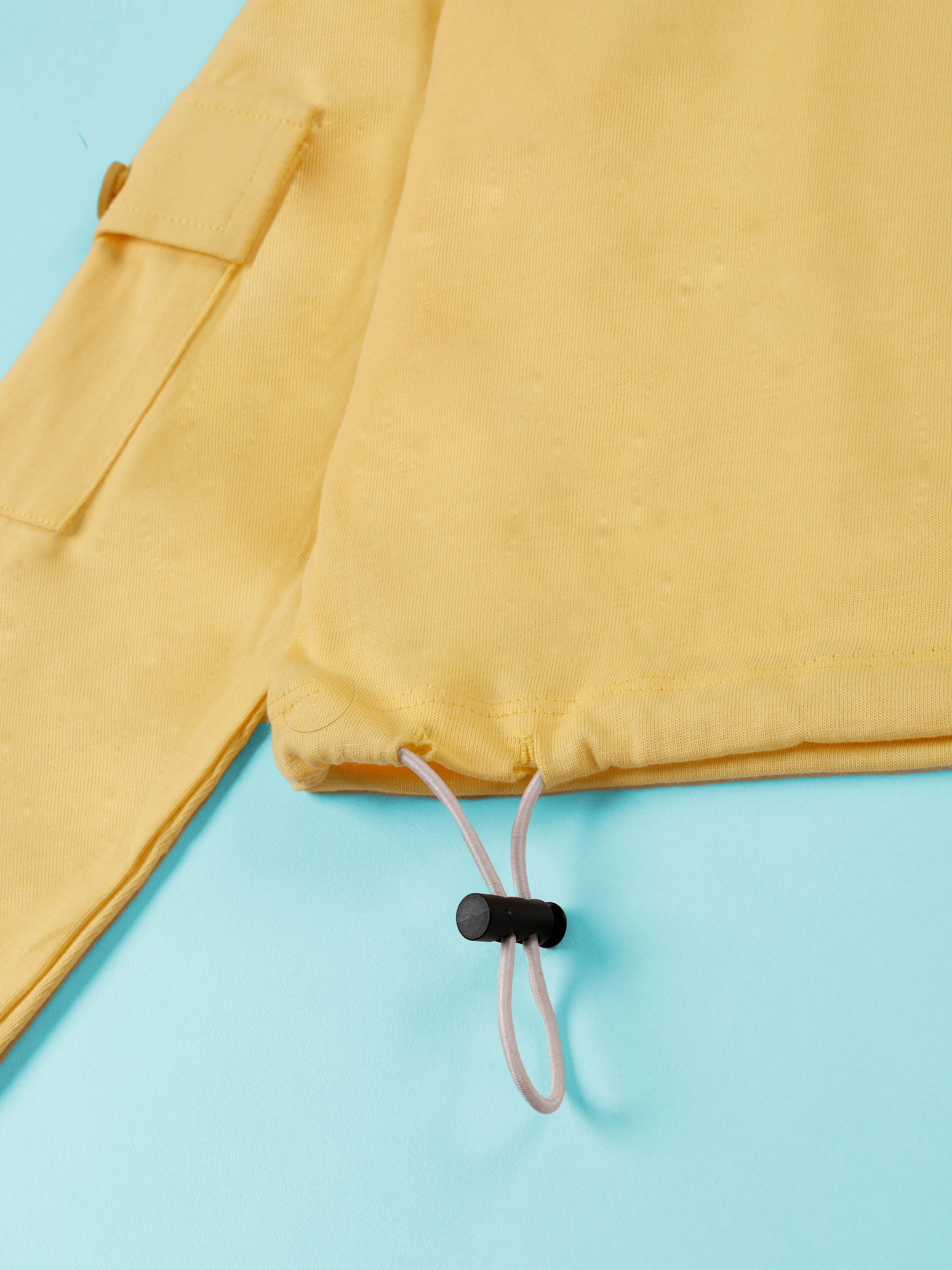 Kiddopanti Girls Cotton Full Sleeve Crop Length Round Neck Tee with Patch Pocket