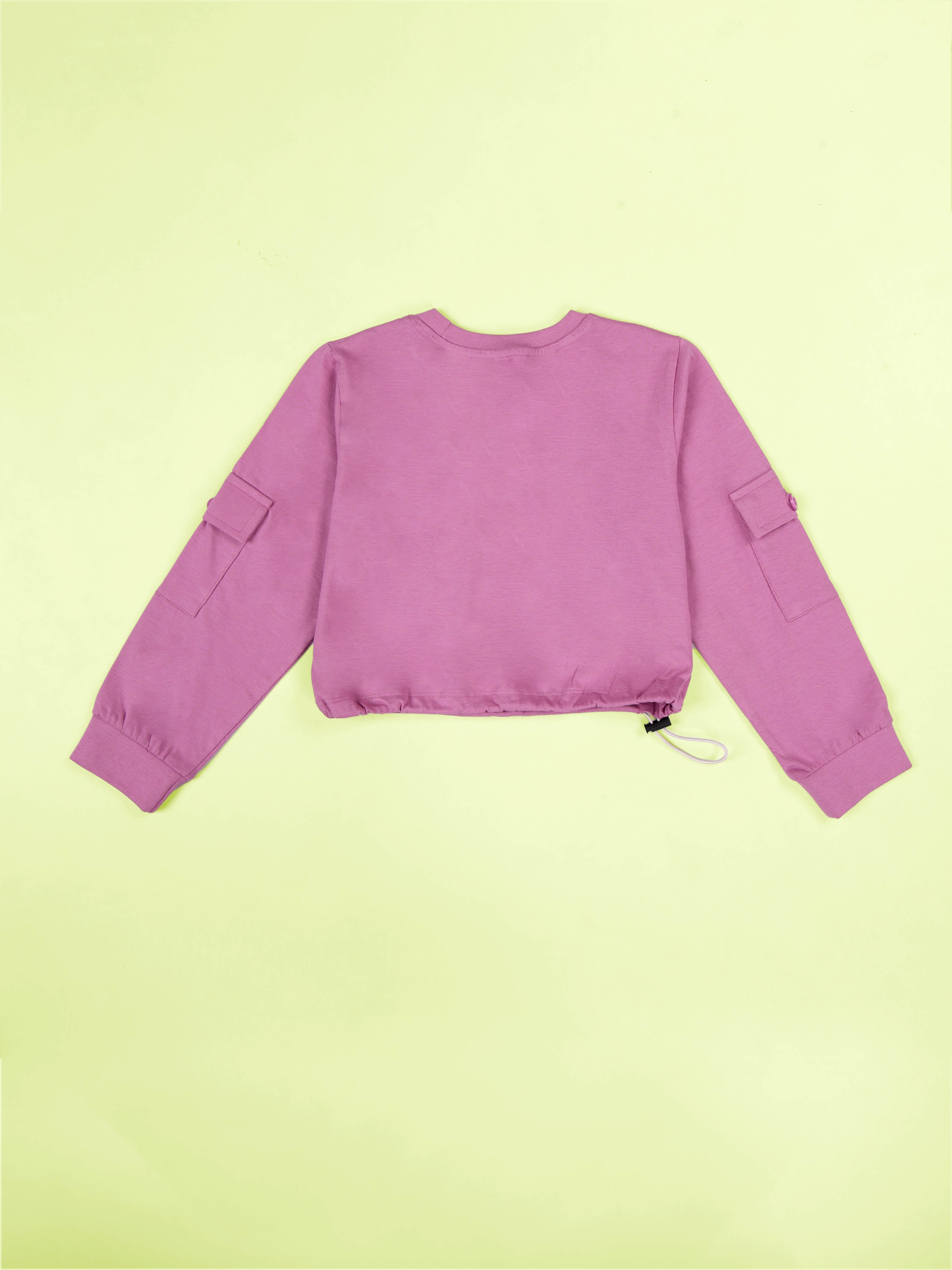 Kiddopanti Girls Cotton Full Sleeve Crop Length Round Neck Tee with Patch Pocket Print