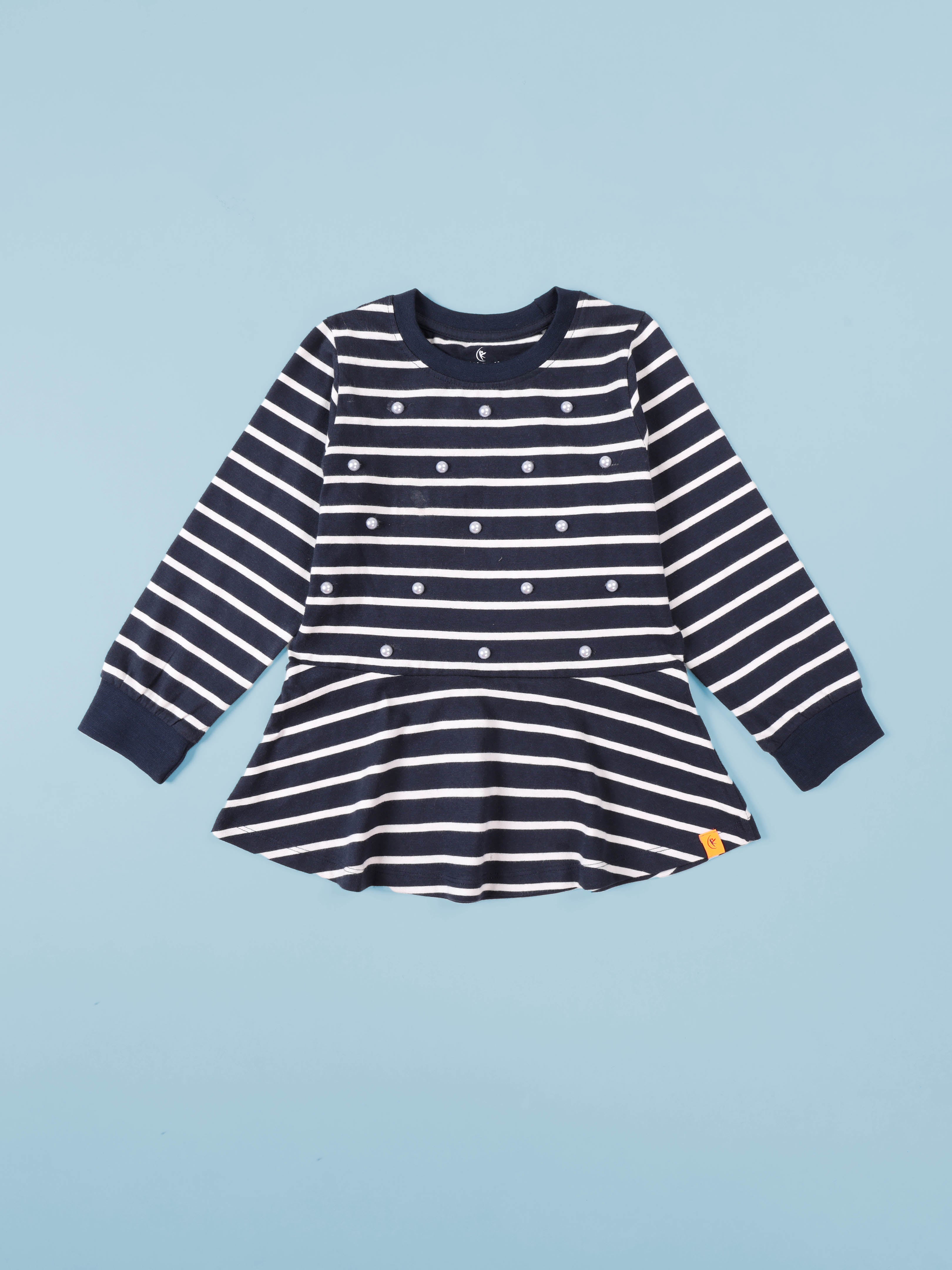 Kiddopanti Girls 100% Cotton Stripe Full Sleeve Round Neck Top Tee