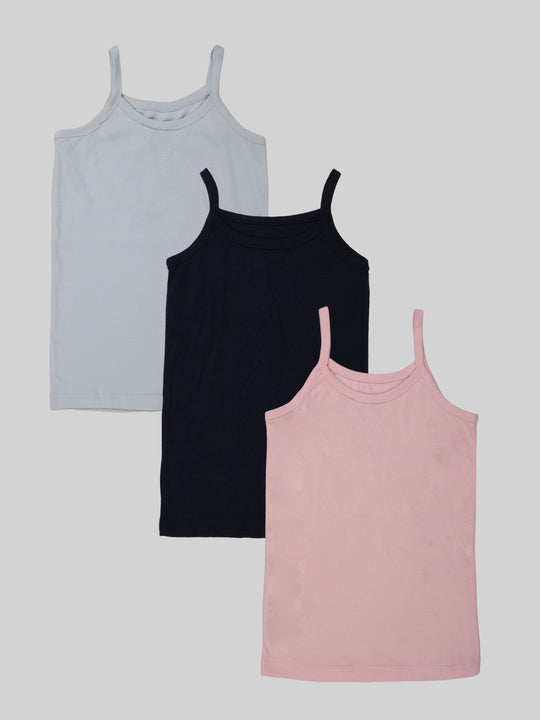 Girls Cotton Sleeveless Solid Camisole Pack of 3