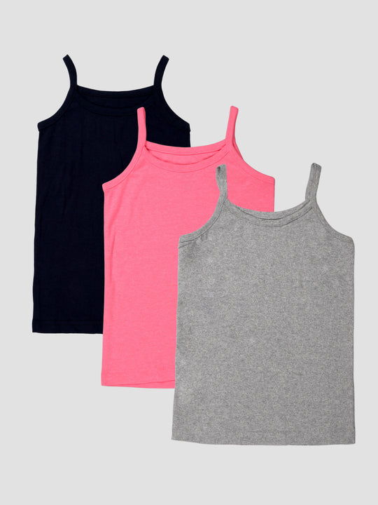 Girls Cotton Sleeveless Solid Camisole Pack of 3